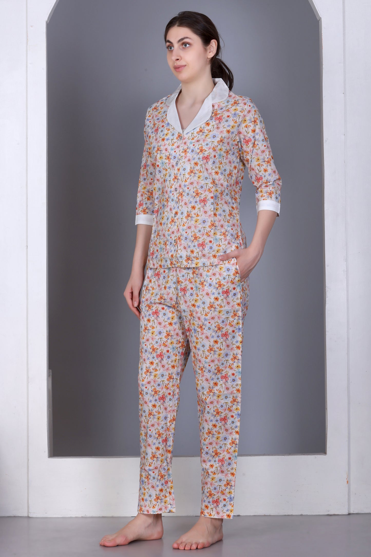 Cotton Front-open Nightwear set
