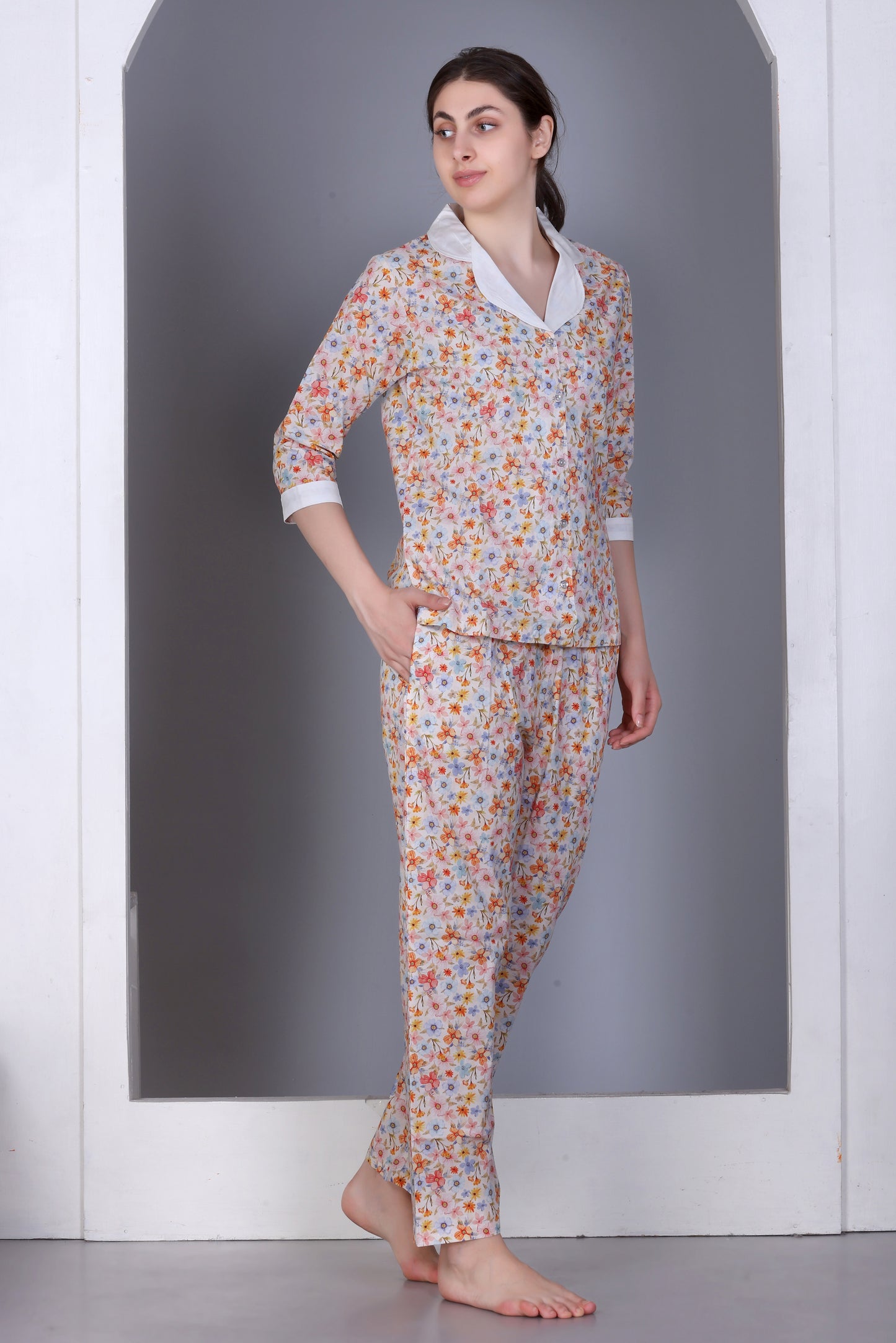 Cotton Front-open Nightwear set
