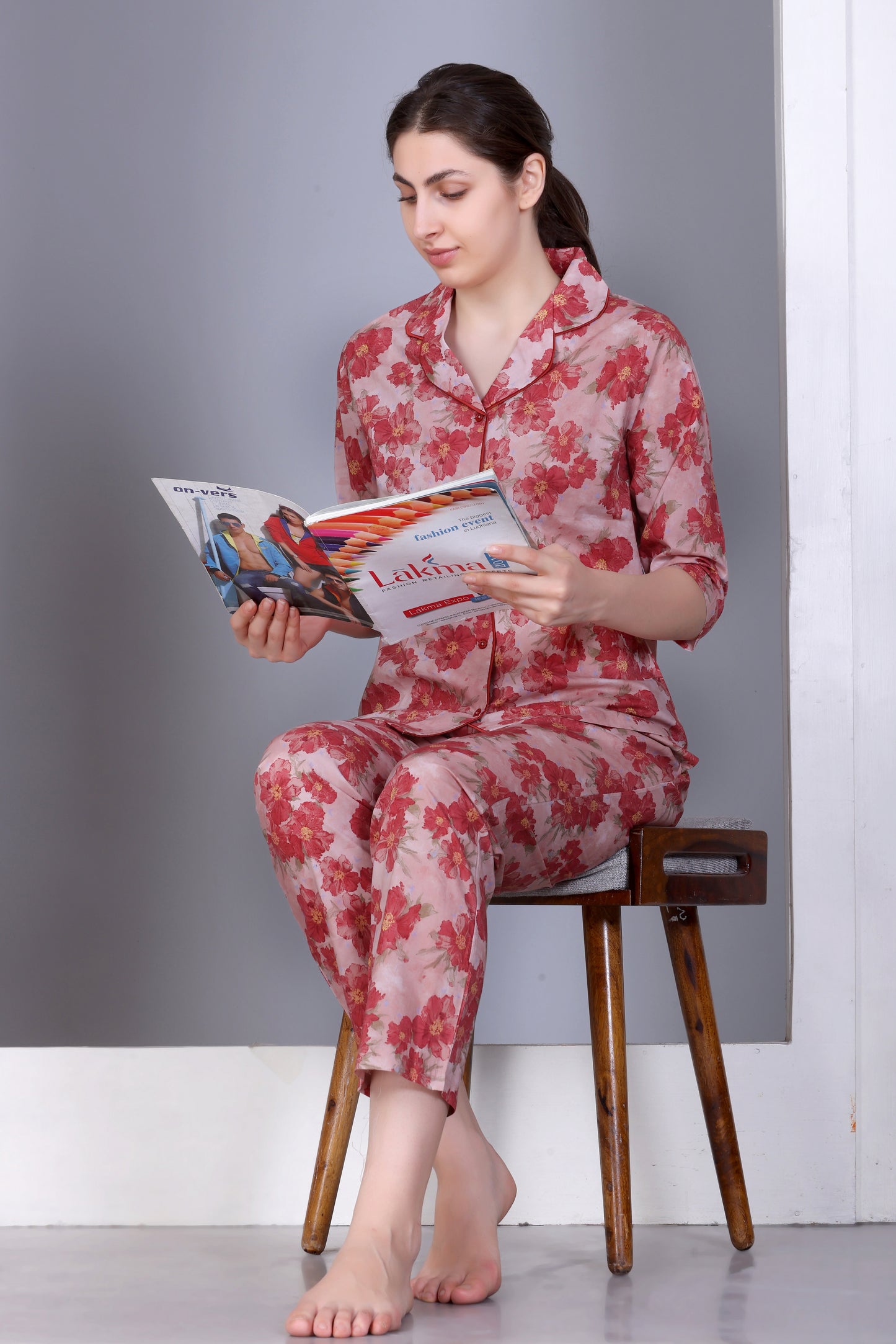 Cotton Front-open Nightwear Set