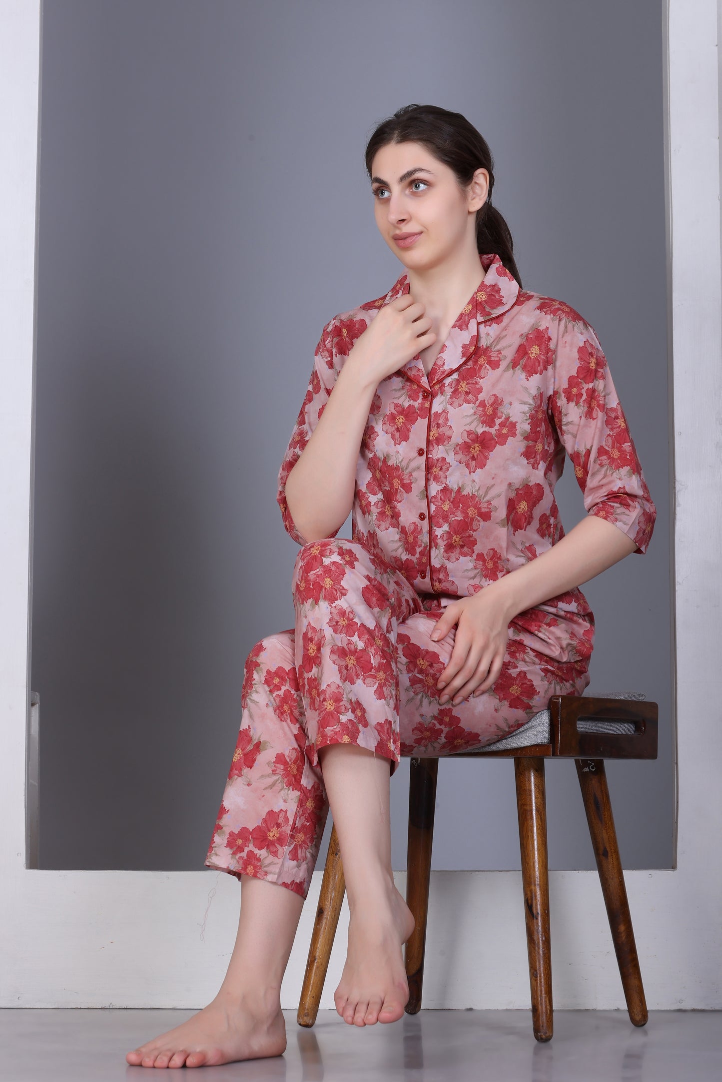 Cotton Front-open Nightwear Set