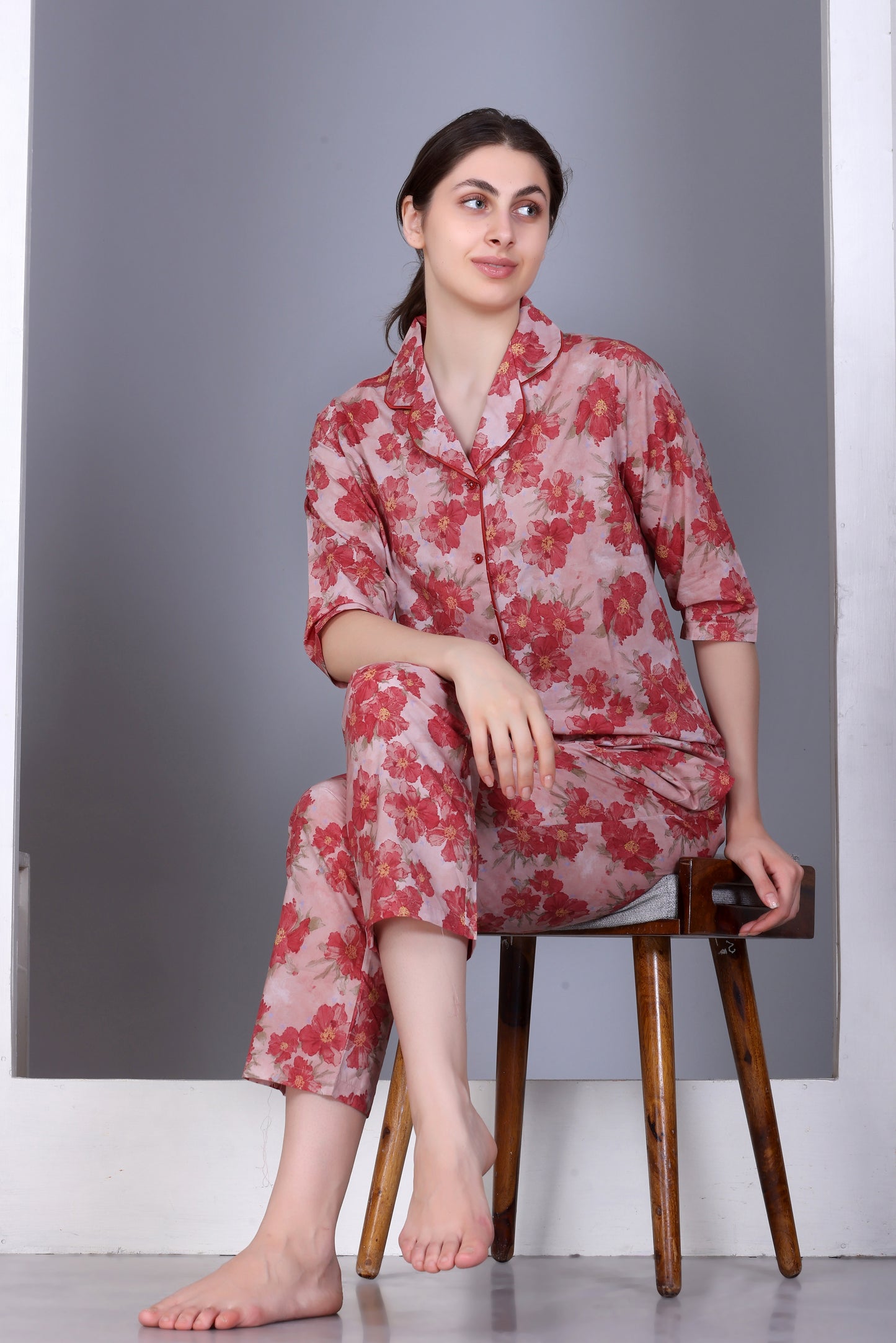 Cotton Front-open Nightwear Set