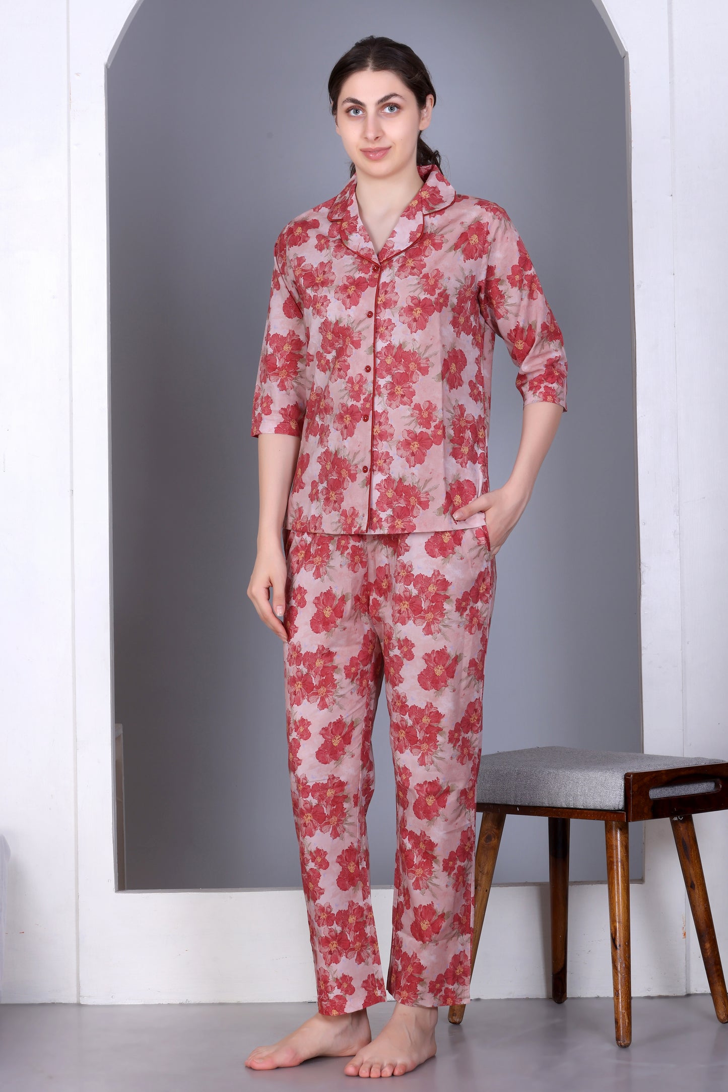 Cotton Front-open Nightwear Set
