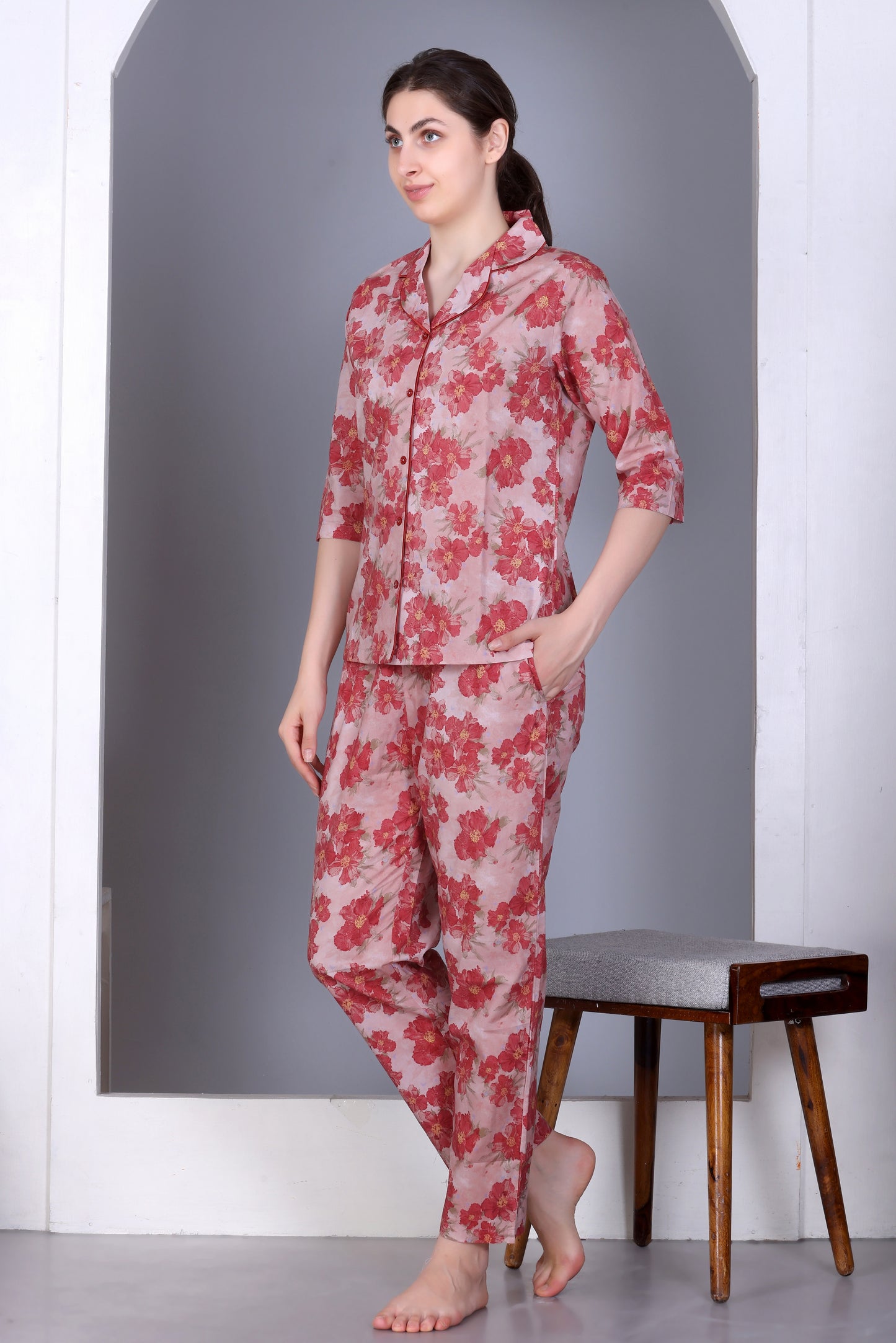 Cotton Front-open Nightwear Set