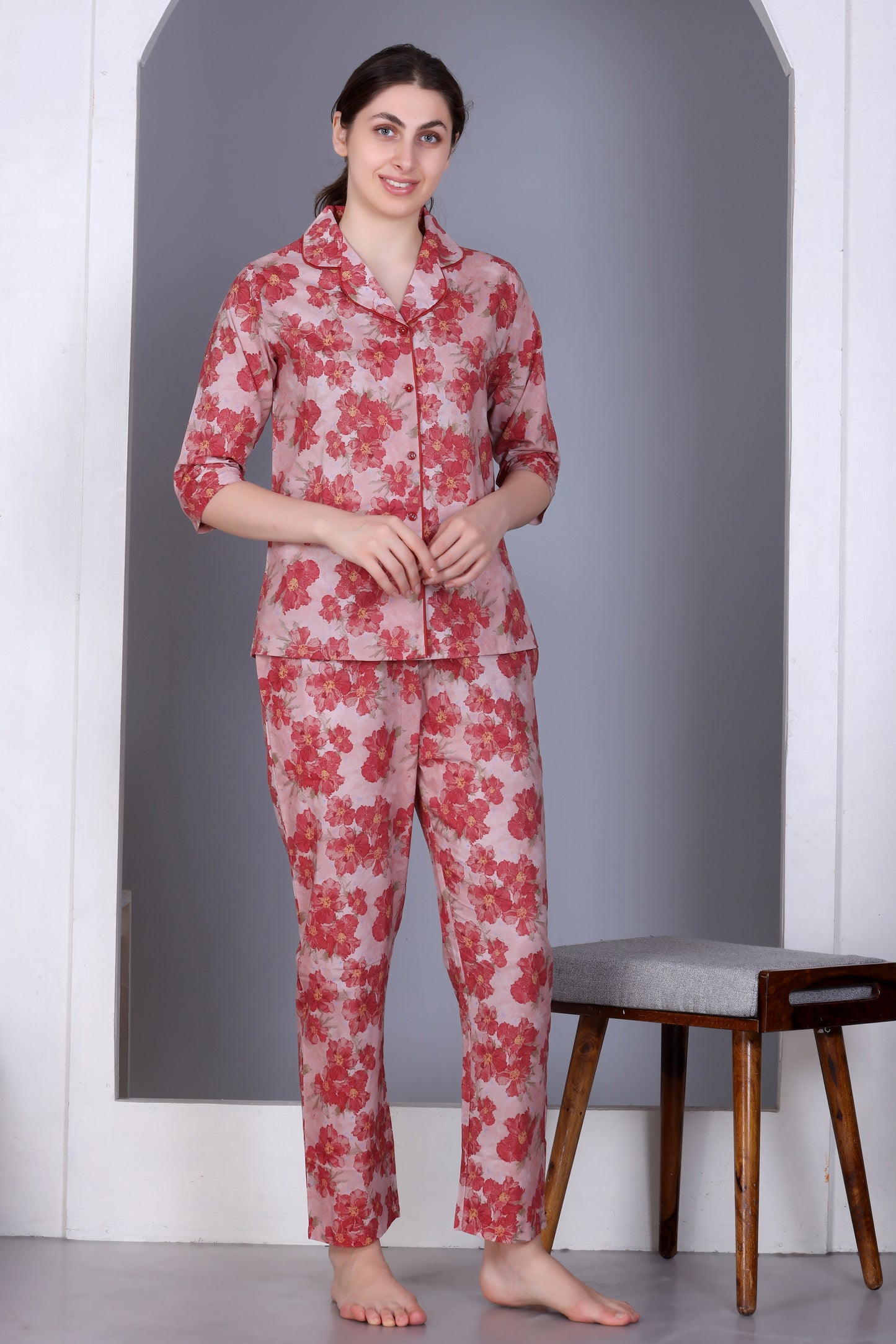 Cotton Front-open Nightwear Set