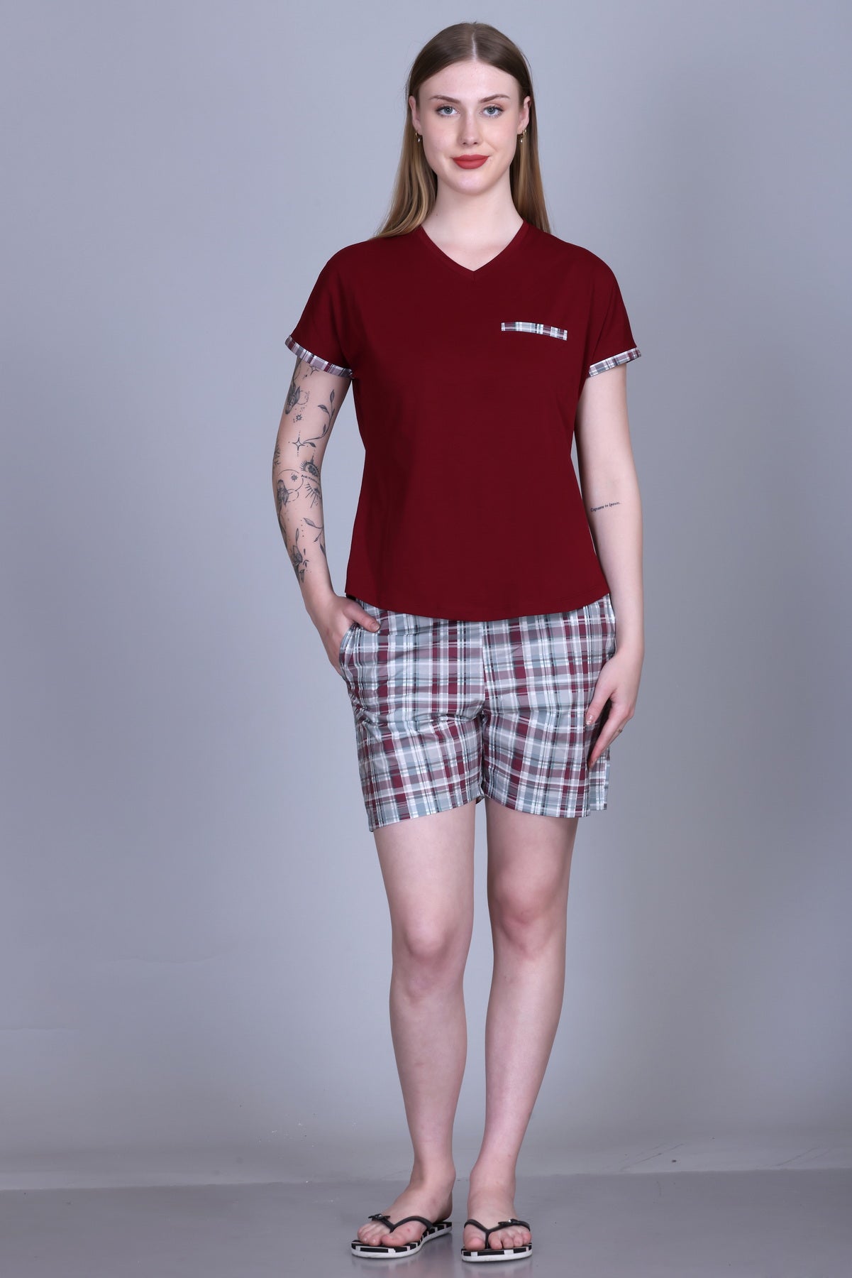 Cotton V-Neck Top with Shorts