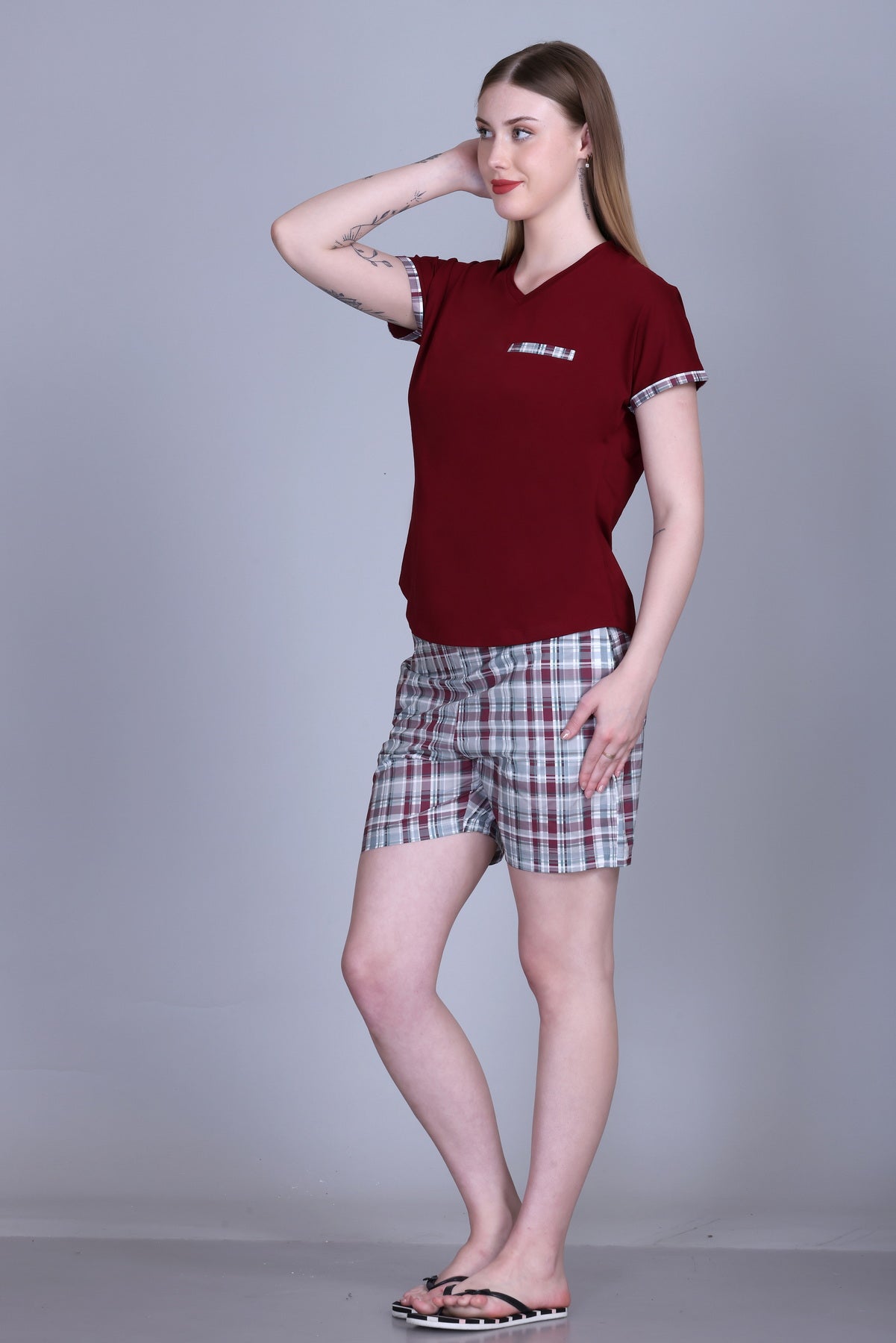 Cotton V-Neck Top with Shorts