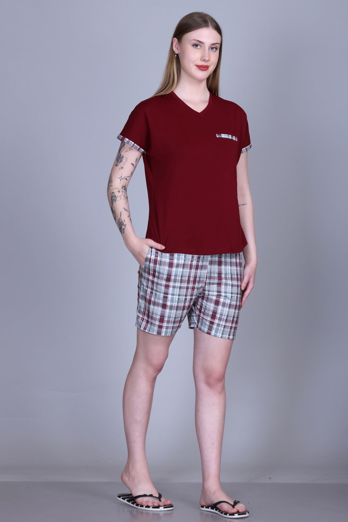 Cotton V-Neck Top with Shorts