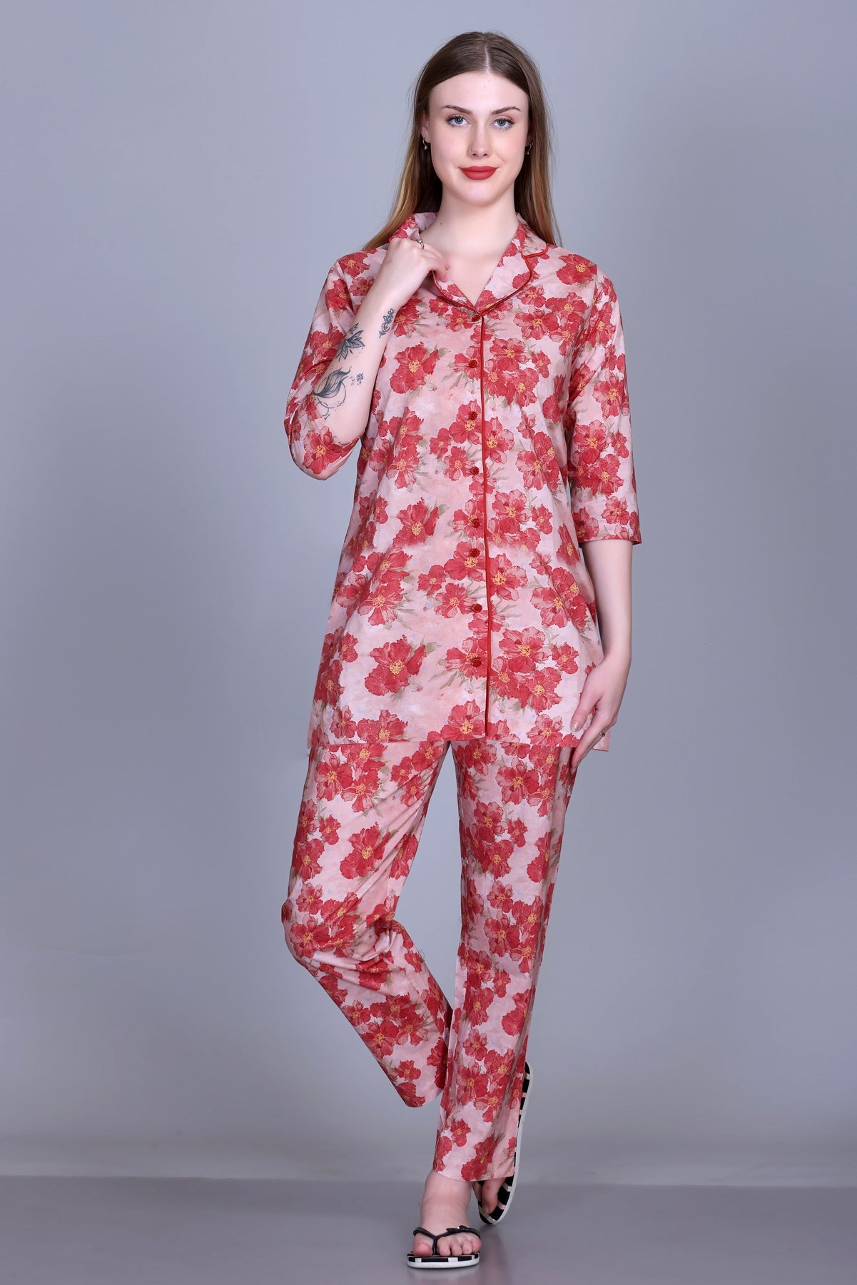 Cotton Front-open Nightwear Set