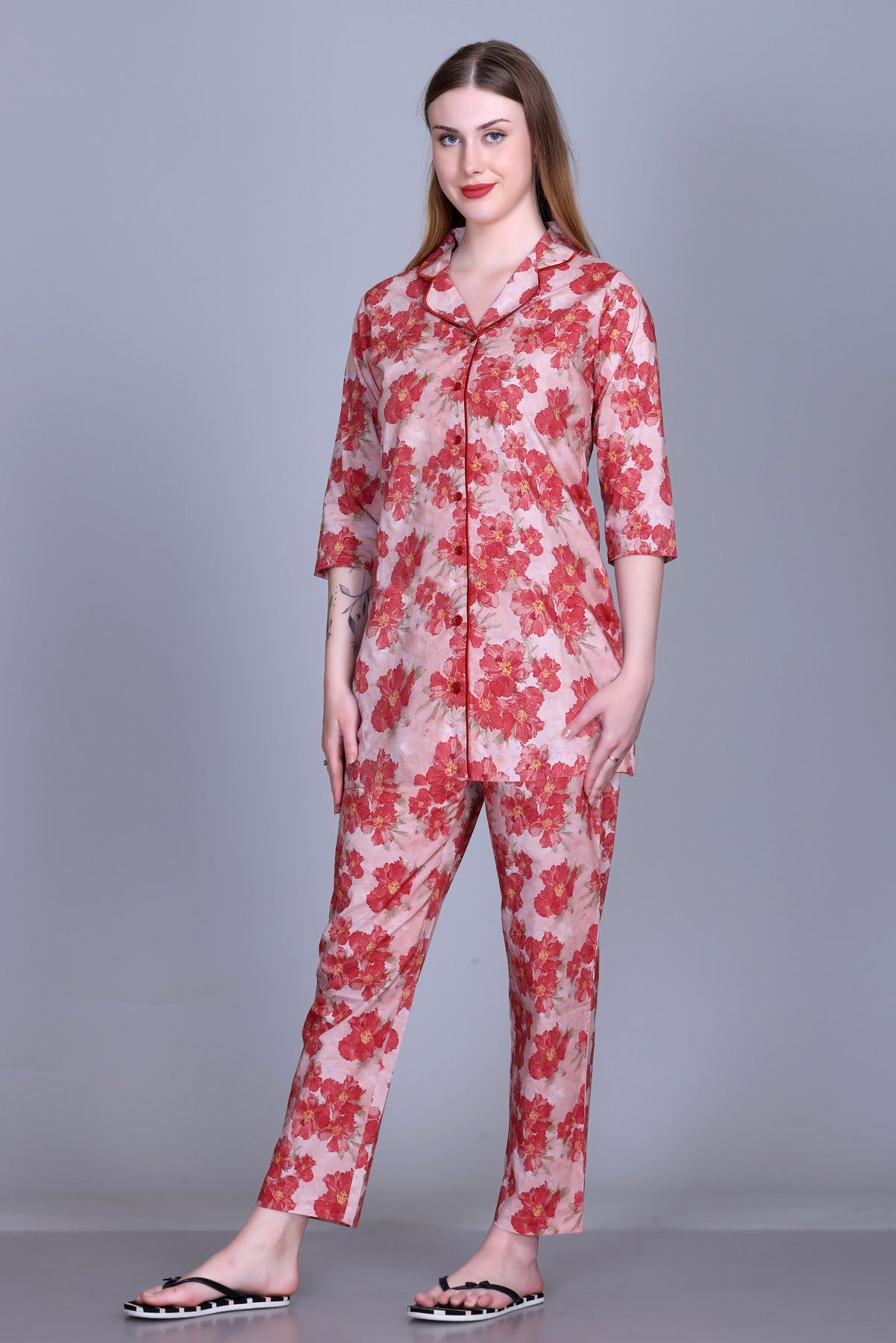 Cotton Front-open Nightwear Set