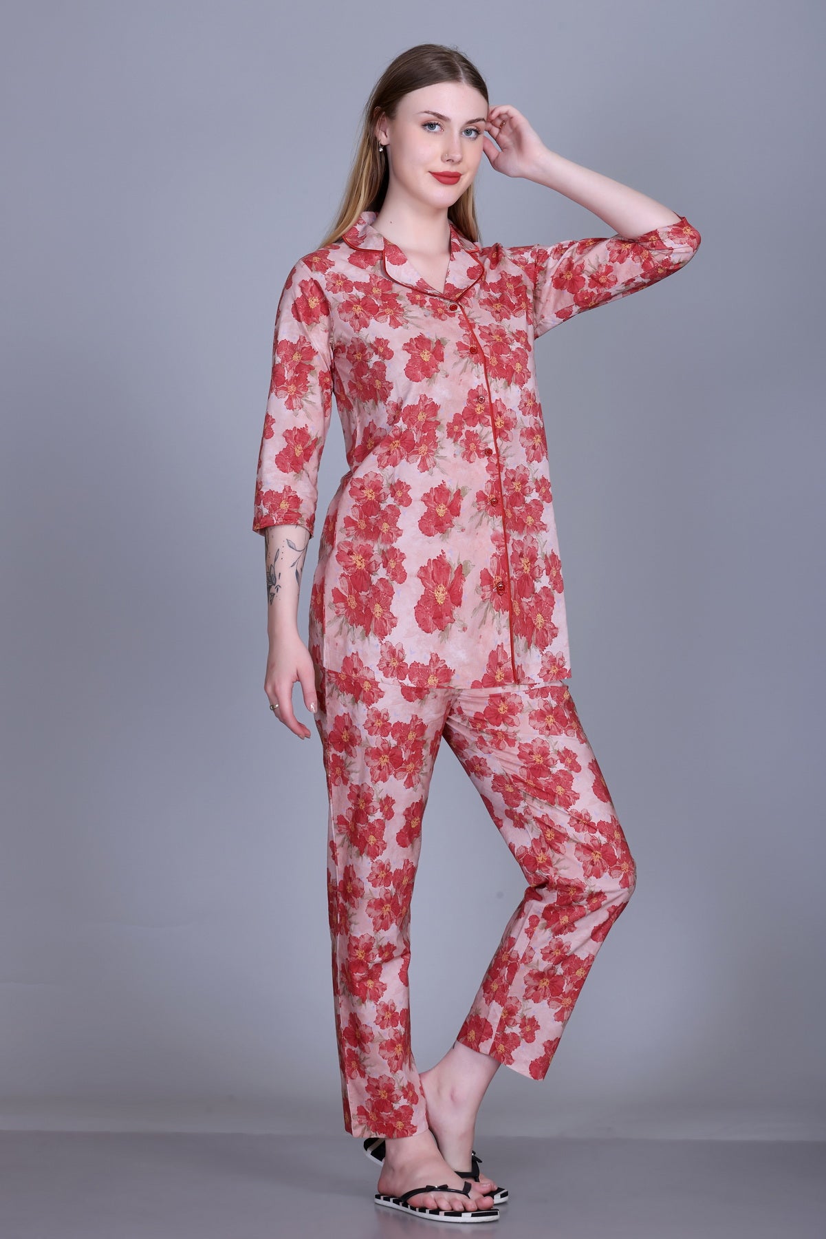 Cotton Front-open Nightwear Set