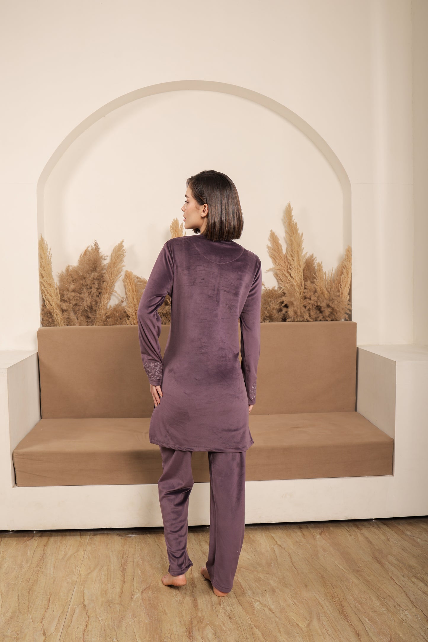 Kiza Women’s Henley Neck Embroidered Night Suit