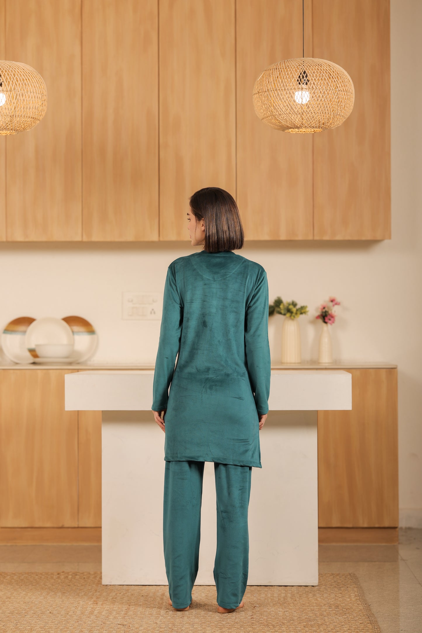 Kiza Women’s Embroidered Kurta-Style Night Suit