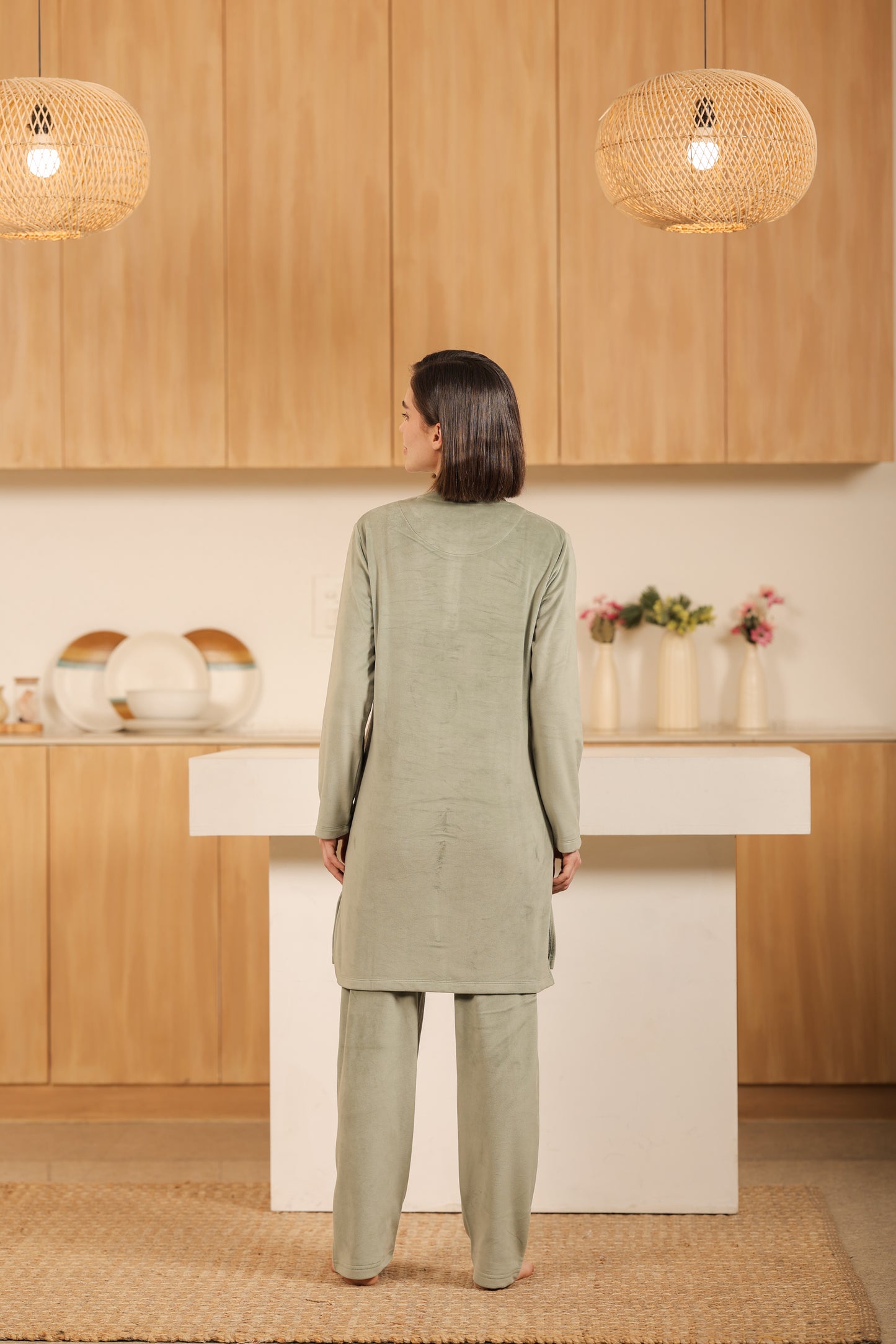Kiza Women’s Embroidered Kurta-Style Night Suit