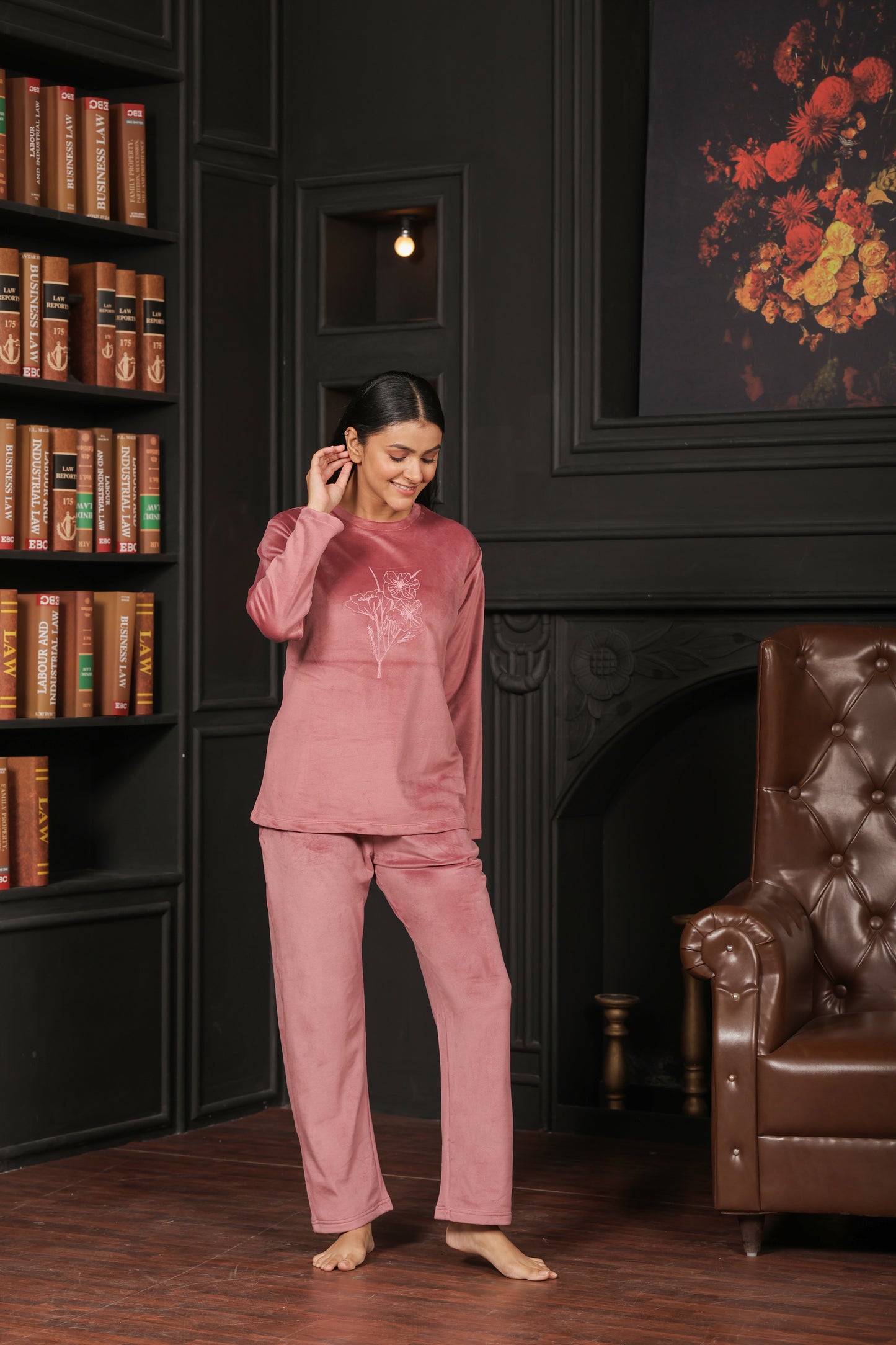 Kiza Women’s Round Neck Embroidered Night Suit