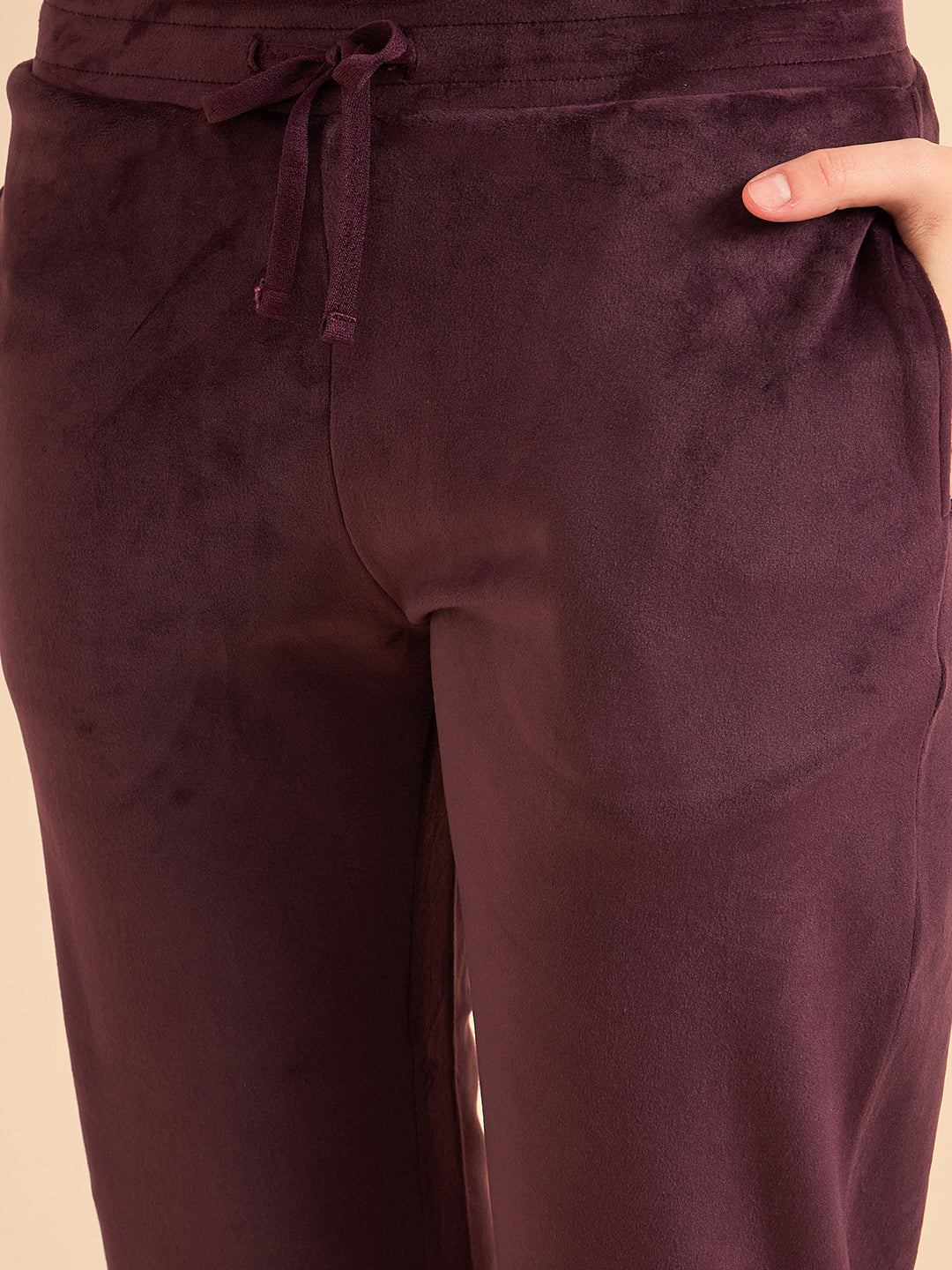 Plum Velour Zip-Front Jacket & Pants Lounge Set - KIZA