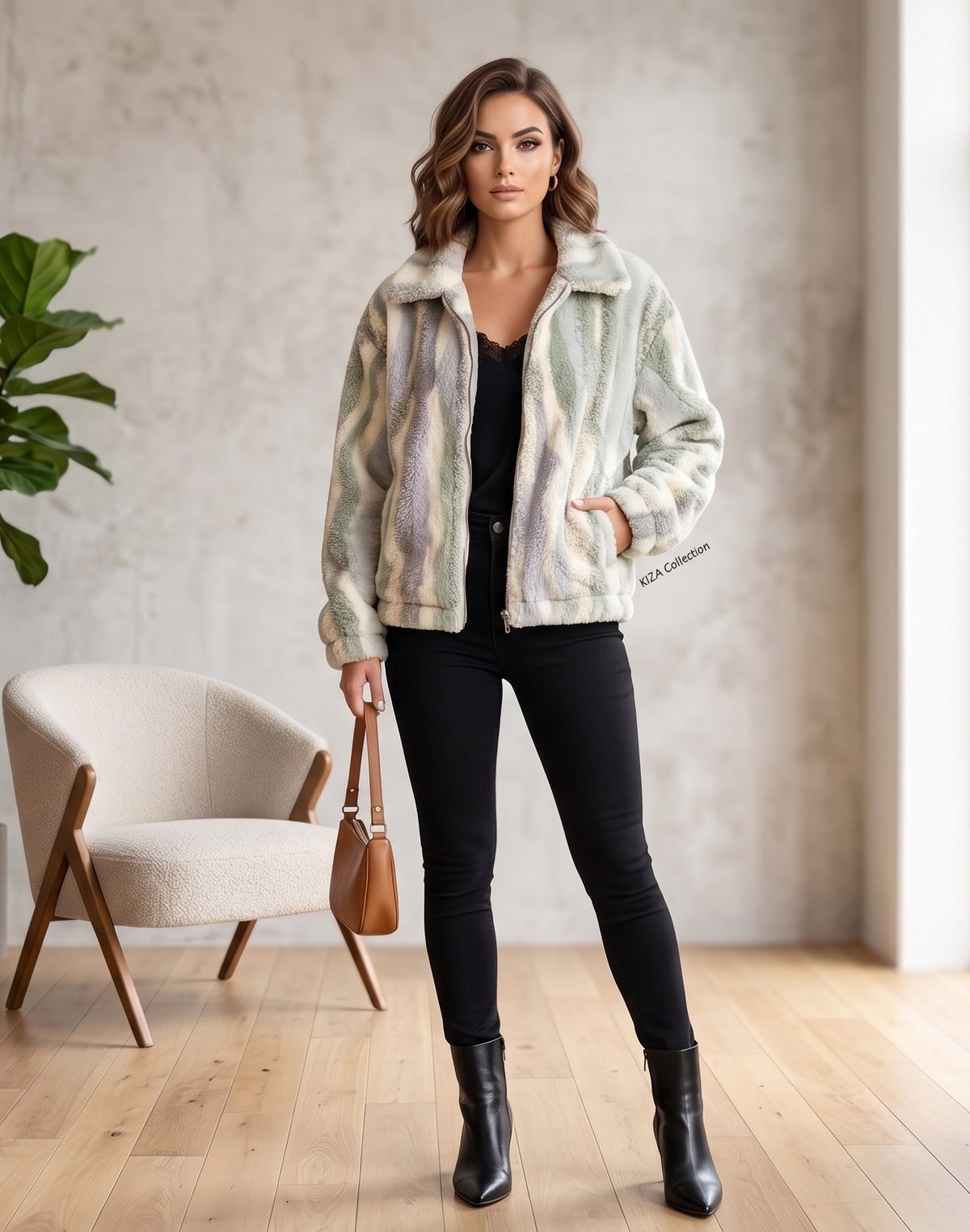 Pistachio & Lavender Striped Faux-Fur Zip Jacket - KIZA