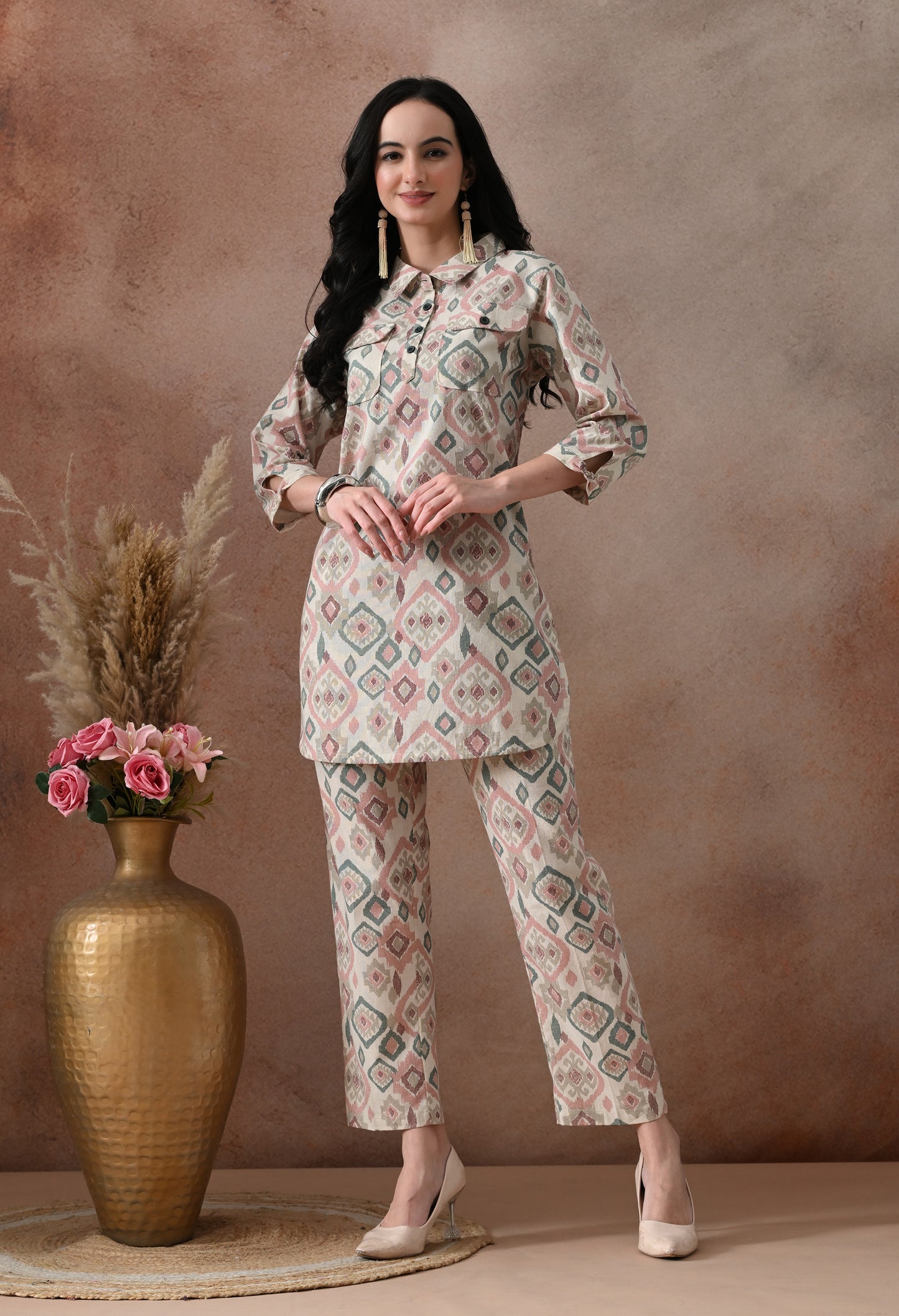 Boho Ikat Print Shirt-Style Co-ord Set