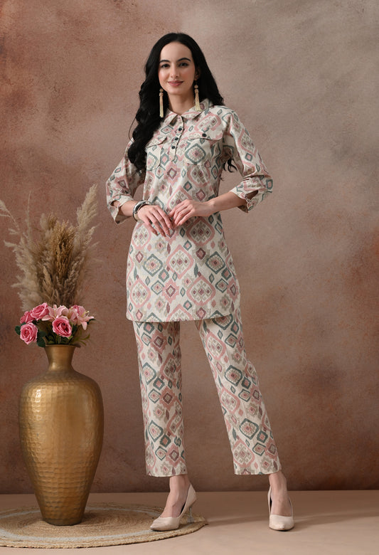 Boho Ikat Print Shirt-Style Co-ord Set