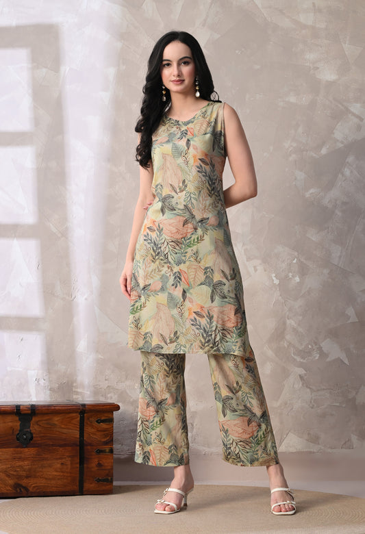 Sage Green Floral Rayon Co-Ord Set