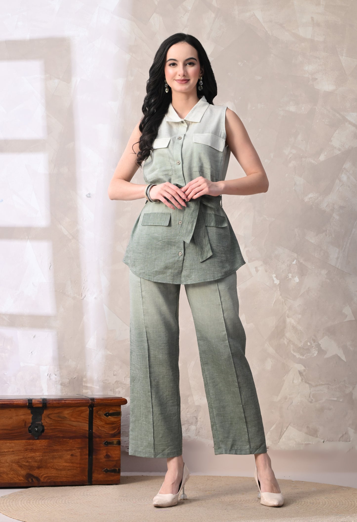 Sage Green Ombre Linen Co-Ord Set
