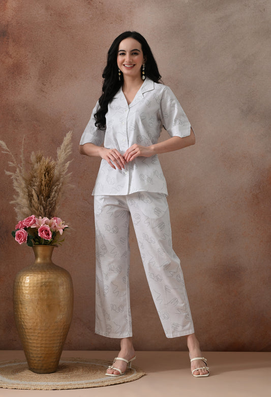 White Resort Shirt Co-ord Set for Women