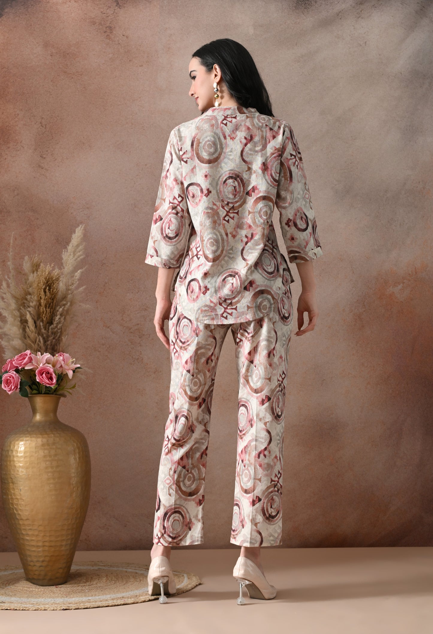 Artistic Abstract Print V-Neck Co-ord Set