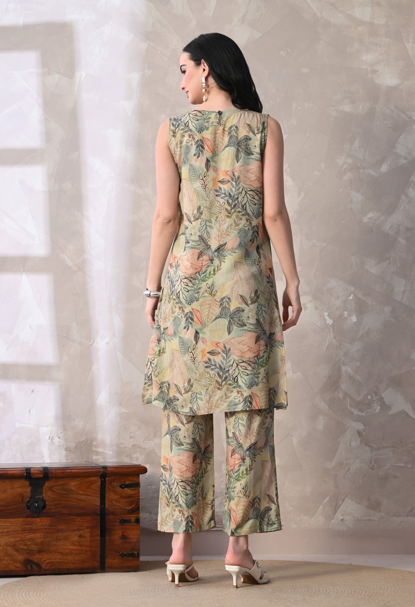 Sage Green Floral Rayon Co-Ord Set