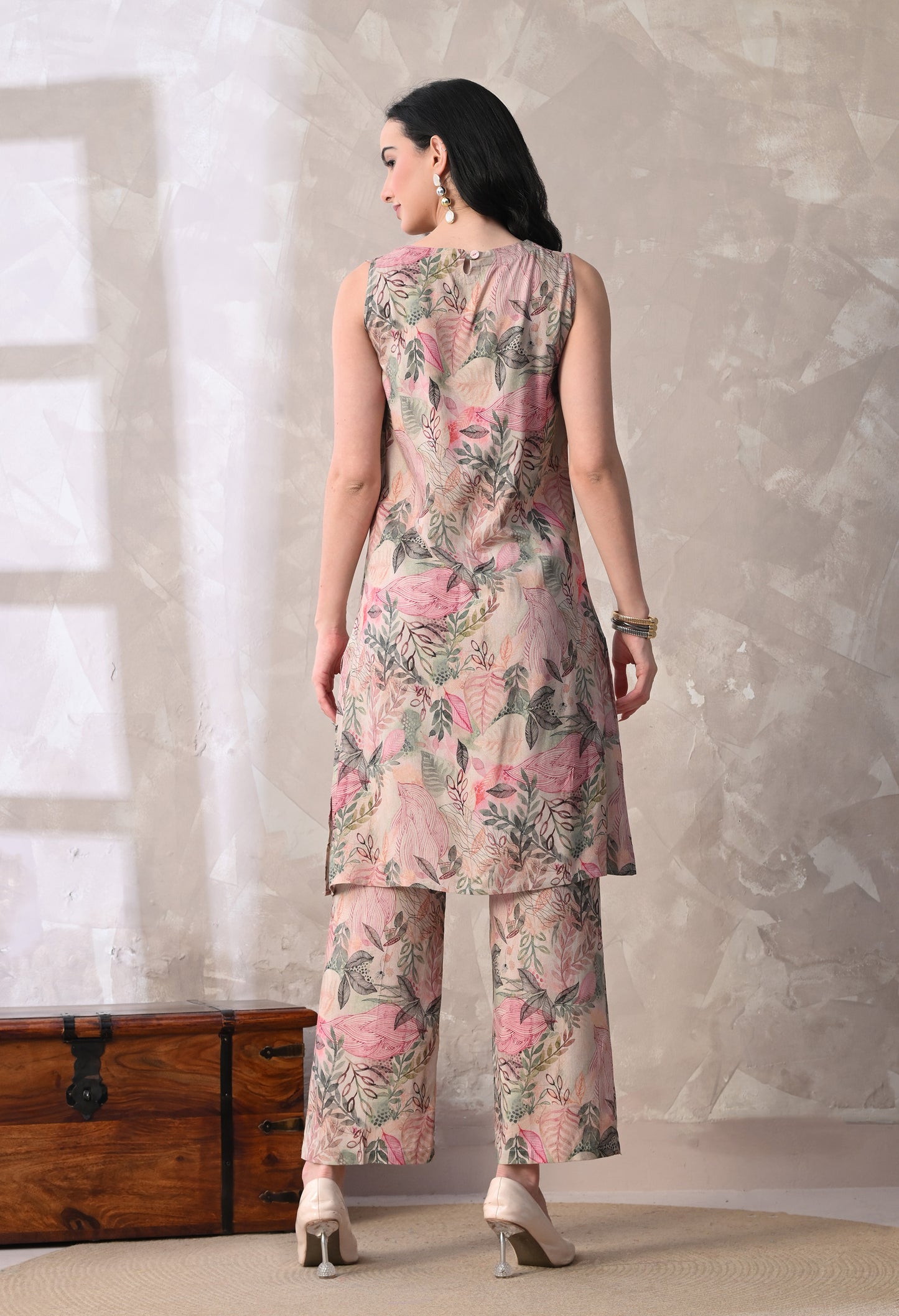 Blush Pink Floral Linen Co-Ord Set