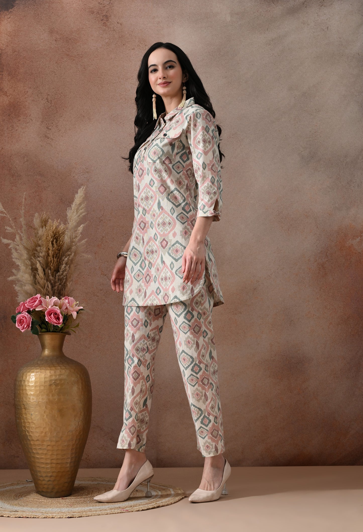 Boho Ikat Print Shirt-Style Co-ord Set