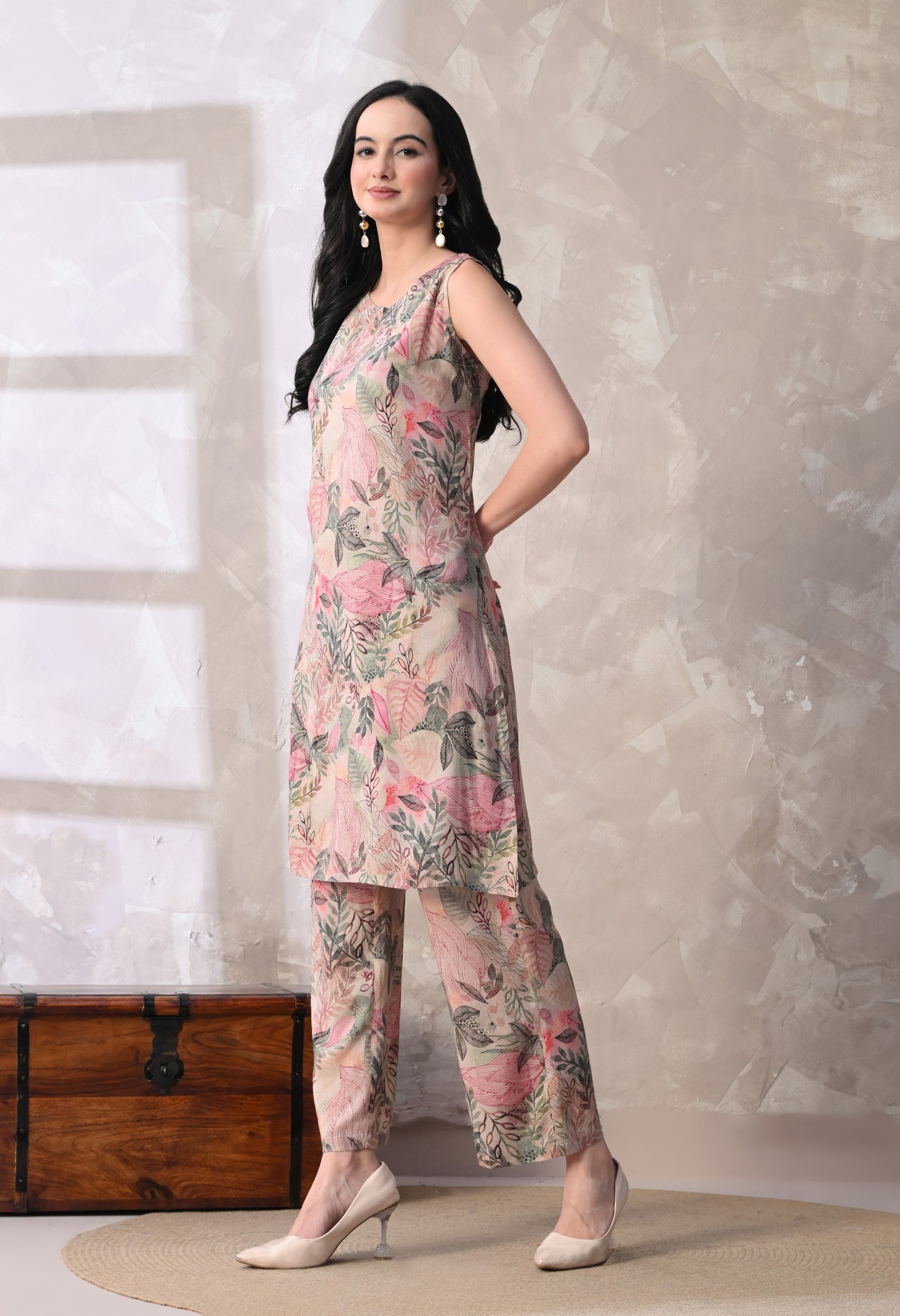Blush Pink Floral Linen Co-Ord Set