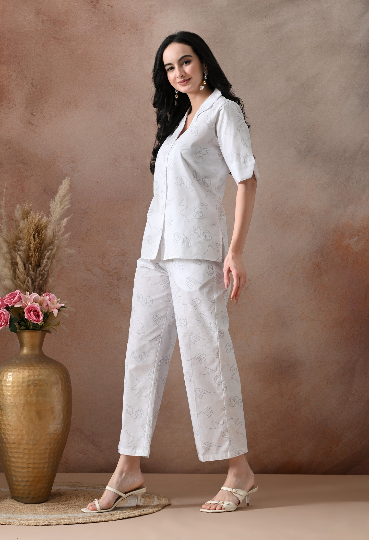 White Resort Shirt Co-ord Set for Women
