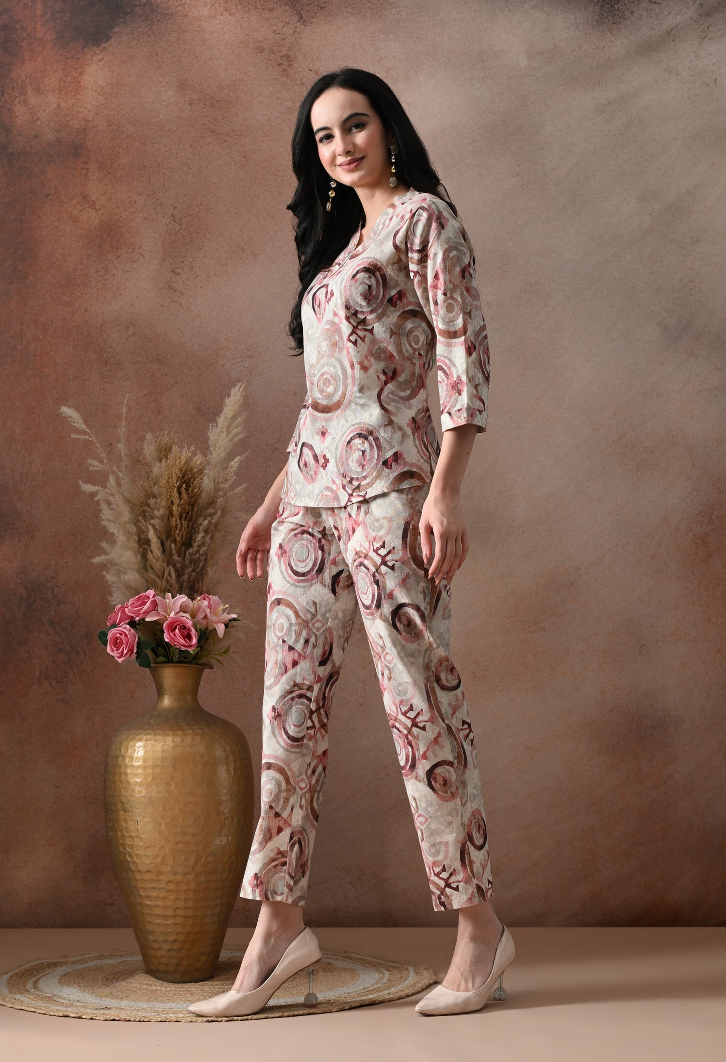 Artistic Abstract Print V-Neck Co-ord Set