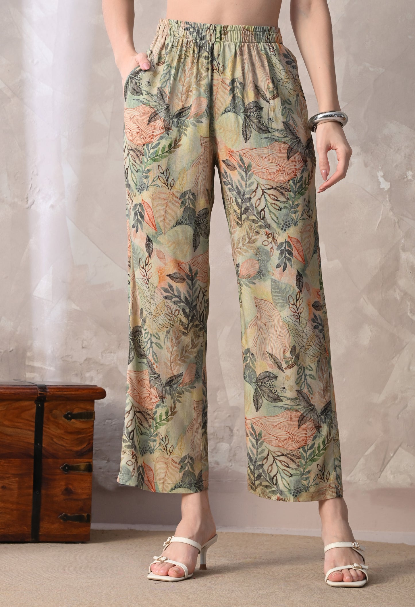 Sage Green Floral Rayon Co-Ord Set