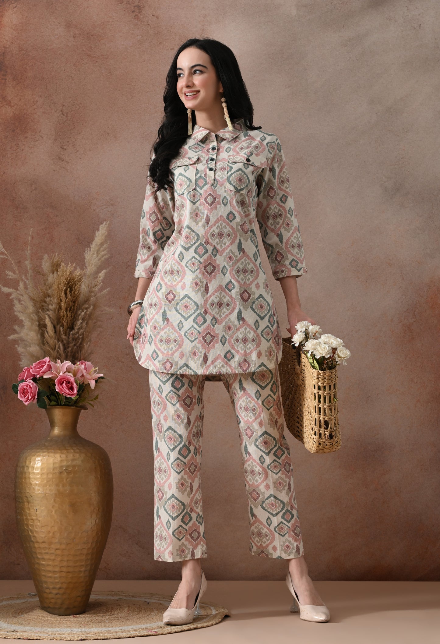 Boho Ikat Print Shirt-Style Co-ord Set