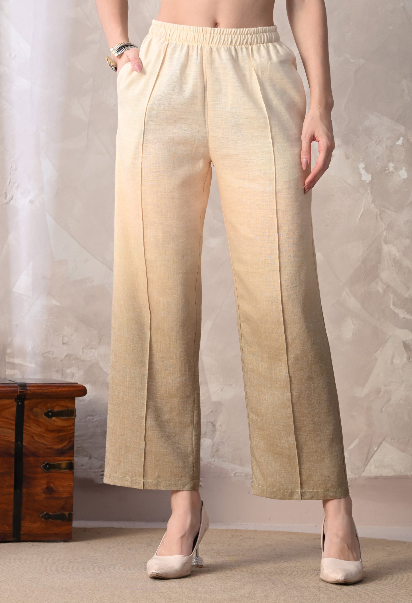 Beige Linen Blend Utility Co-Ord Se