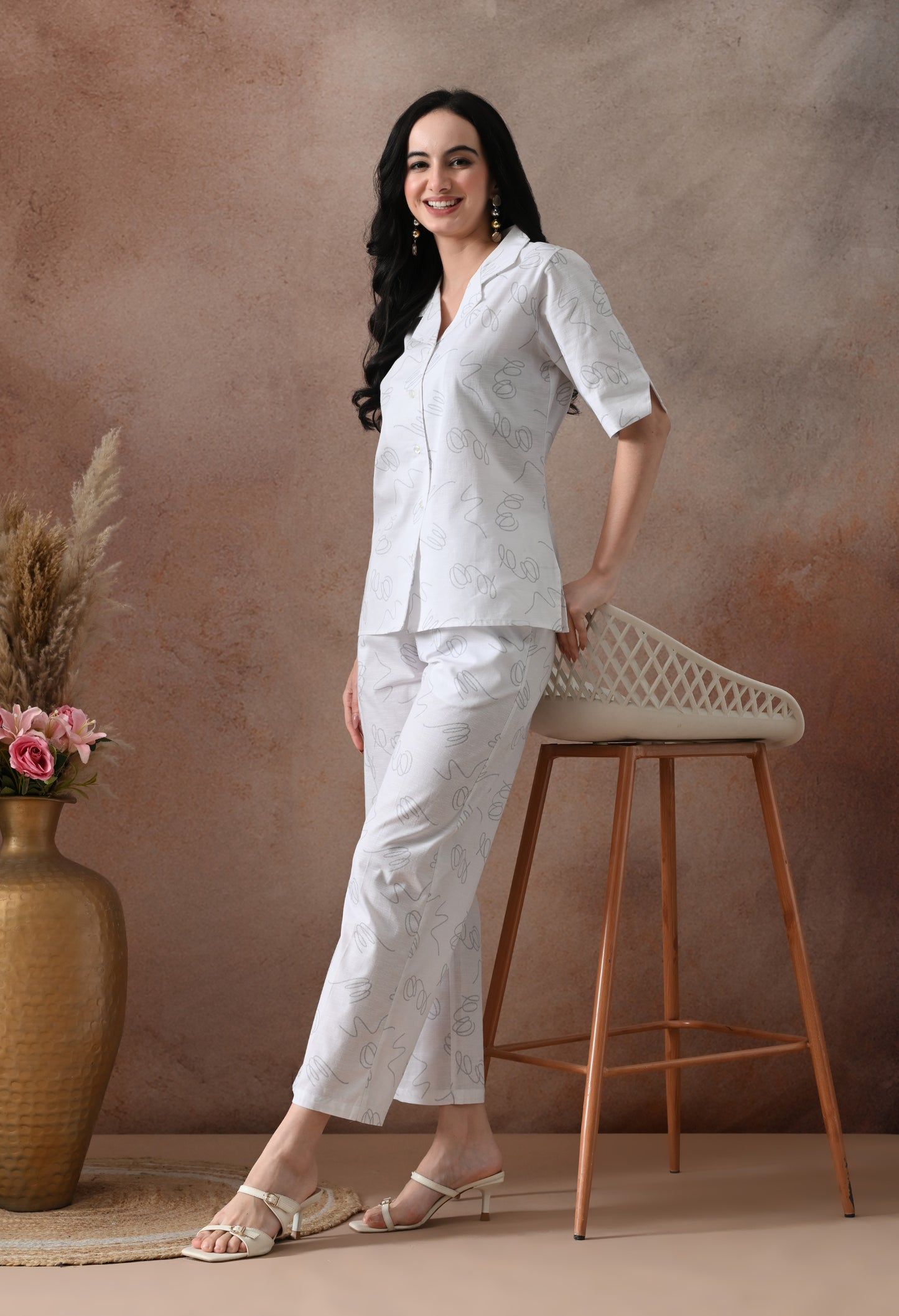 White Resort Shirt Co-ord Set for Women