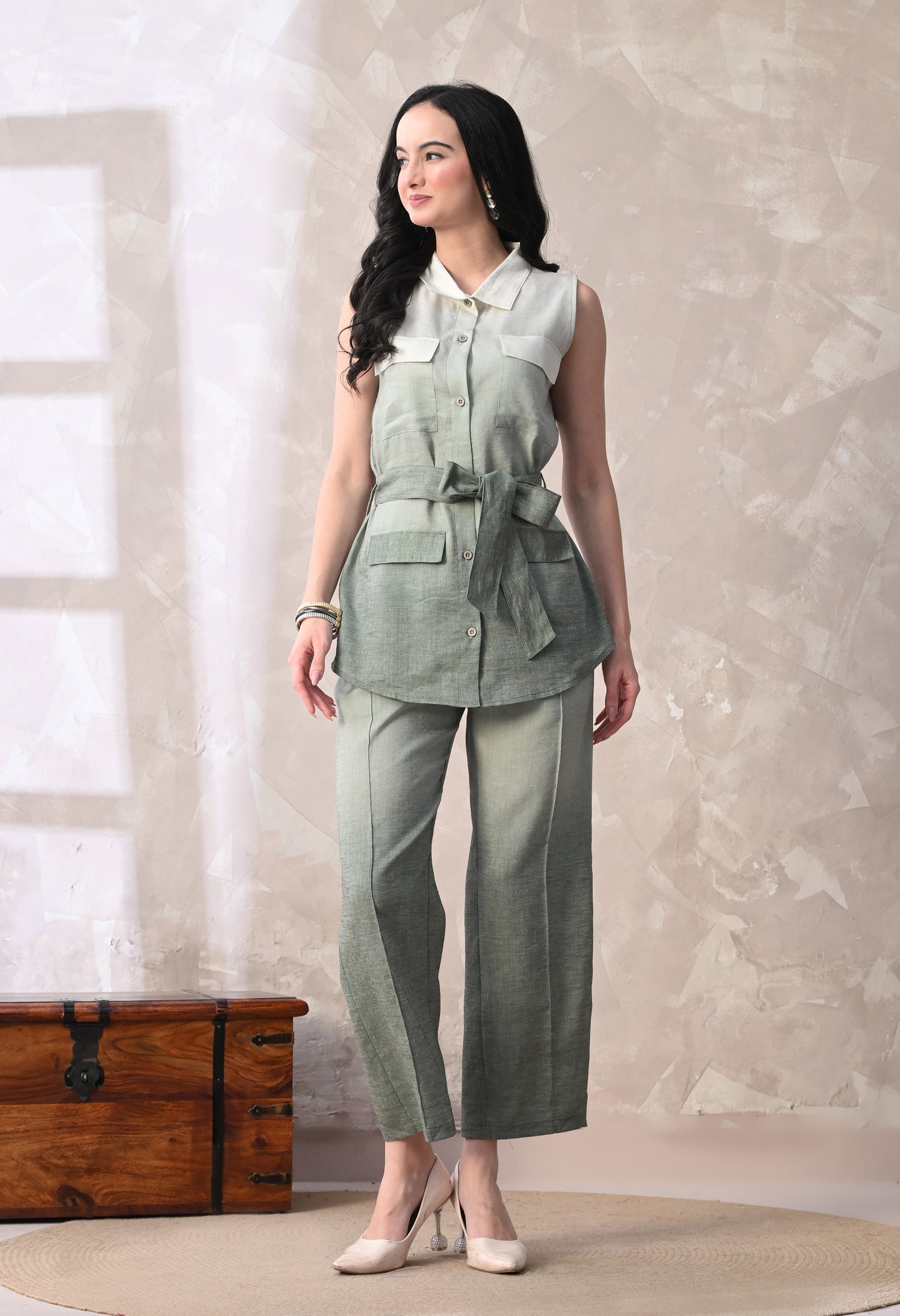 Sage Green Ombre Linen Co-Ord Set