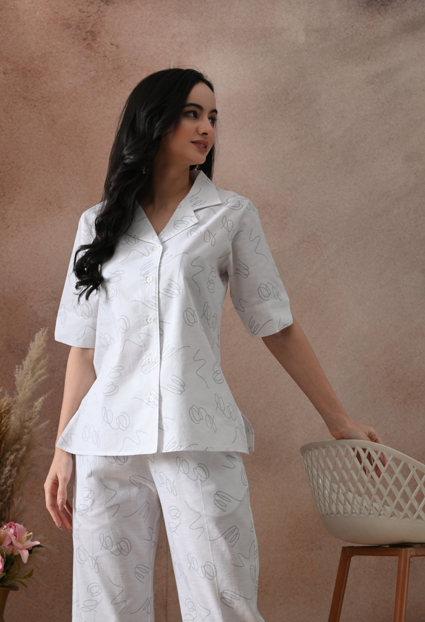 White Resort Shirt Co-ord Set for Women
