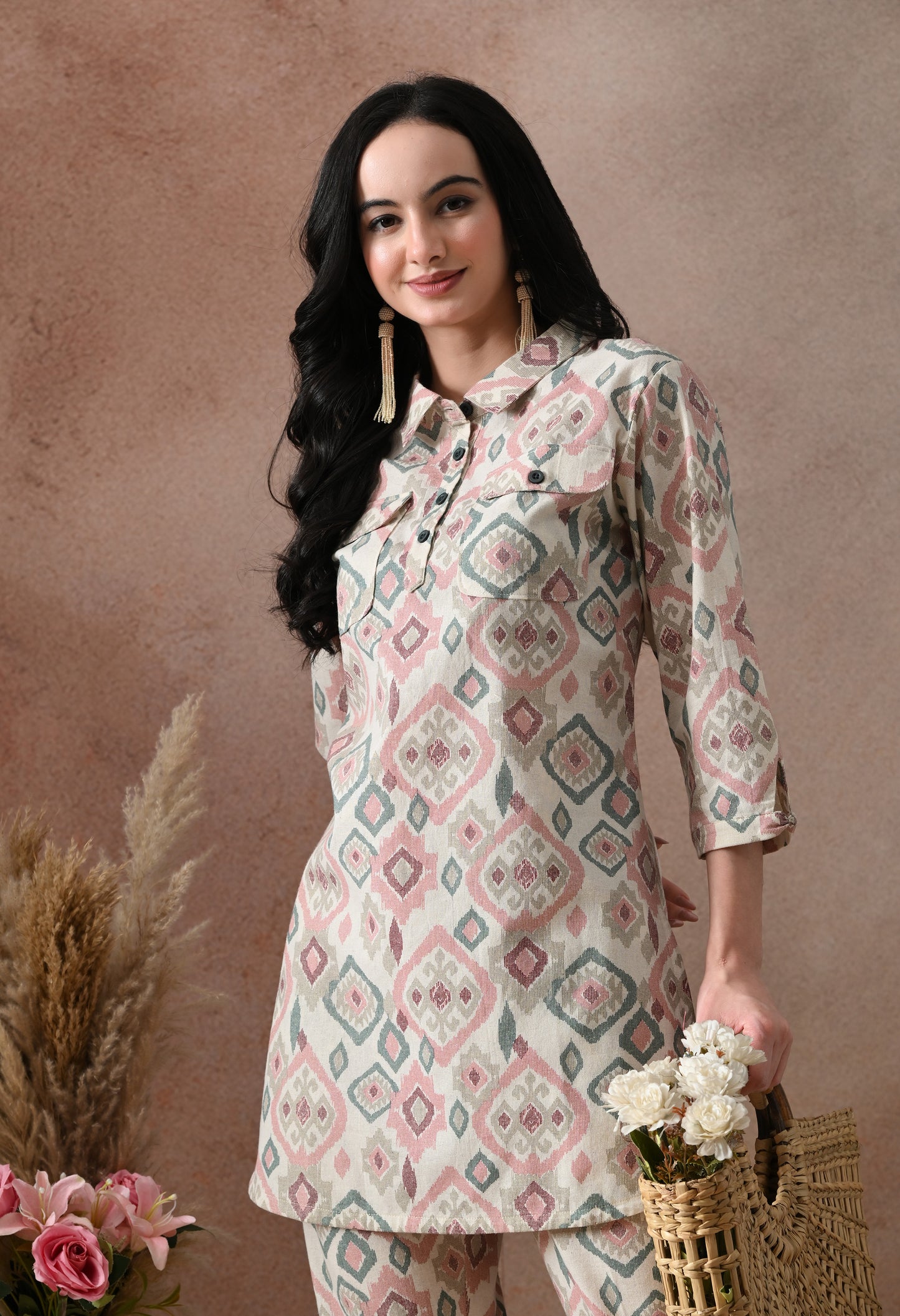 Boho Ikat Print Shirt-Style Co-ord Set