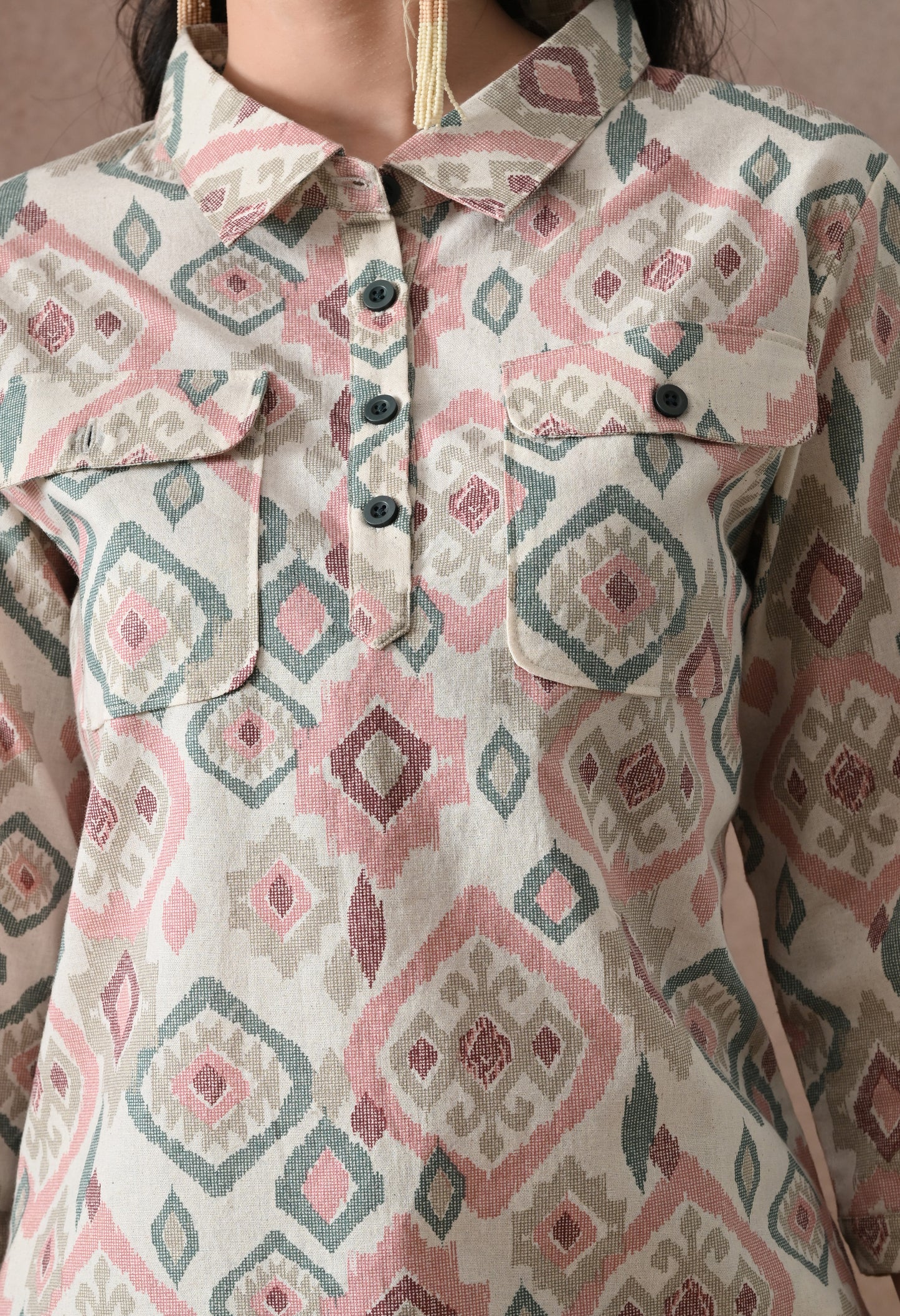 Boho Ikat Print Shirt-Style Co-ord Set