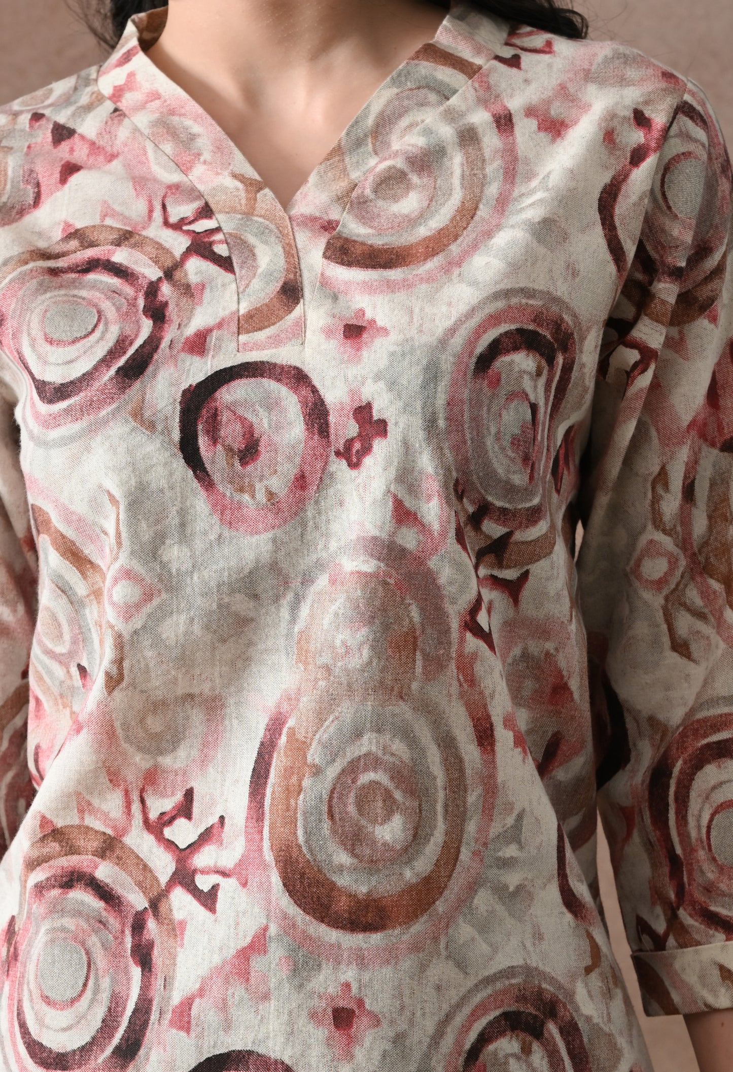Artistic Abstract Print V-Neck Co-ord Set