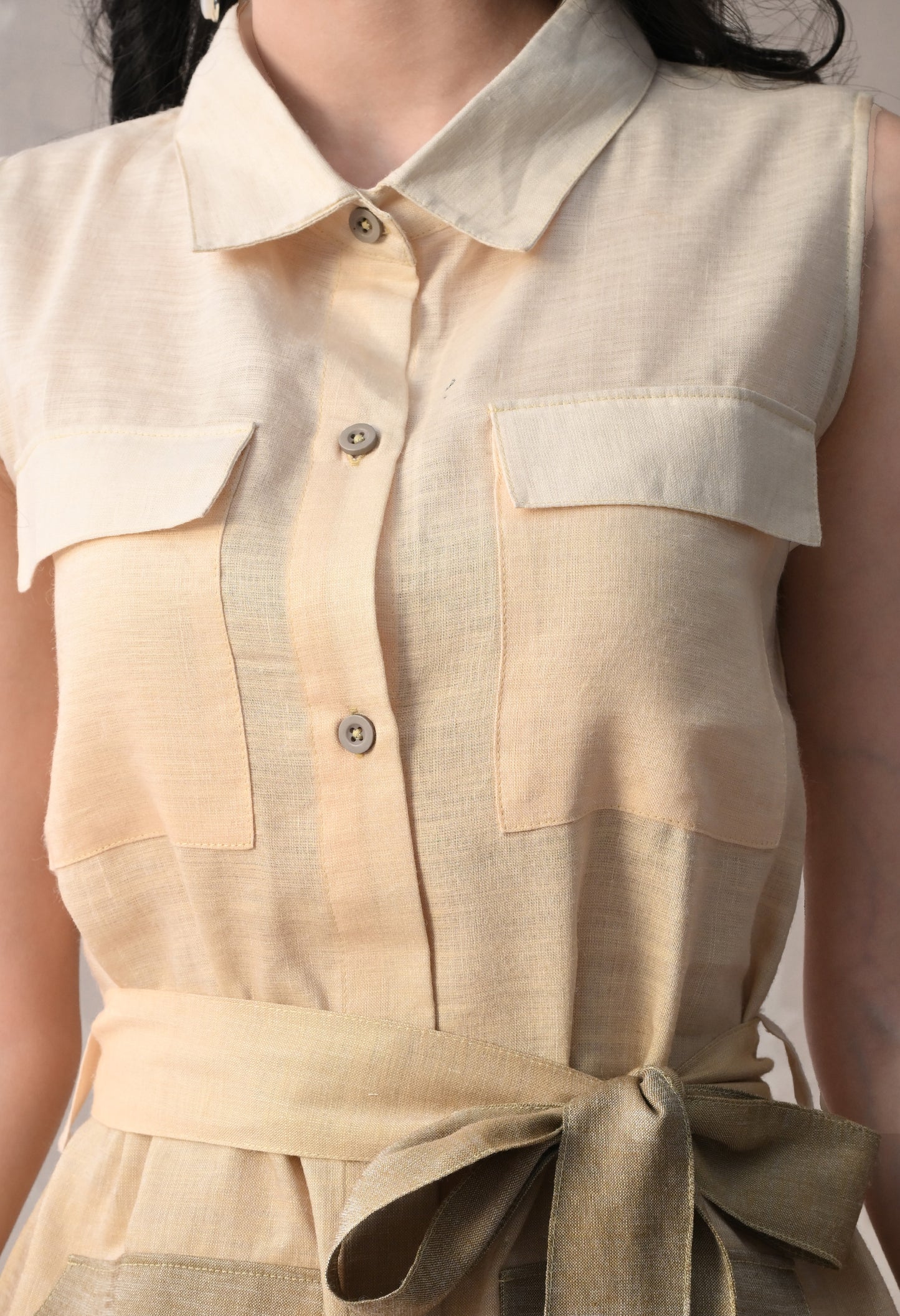Beige Linen Blend Utility Co-Ord Se