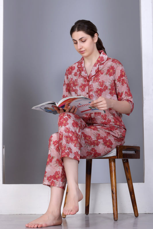 Cotton Front-open Nightwear Set