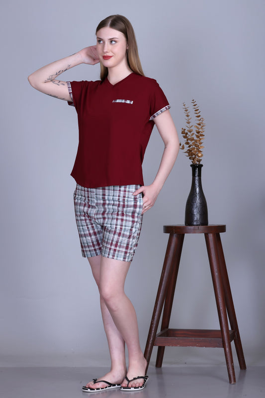 Cotton V-Neck Top with Shorts