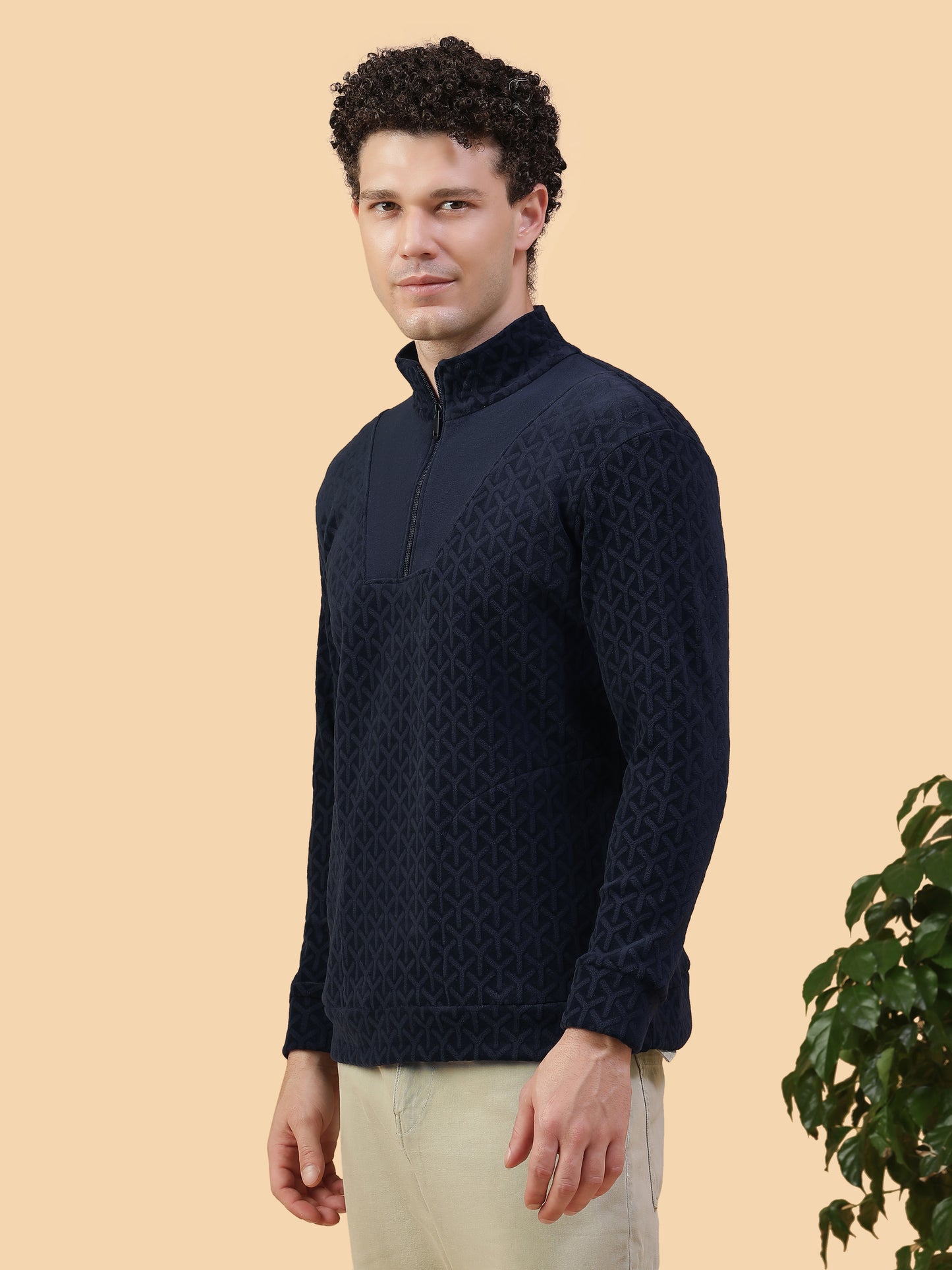 Kiza Men’s Navy Textured Shacket Half-Zip Pullover