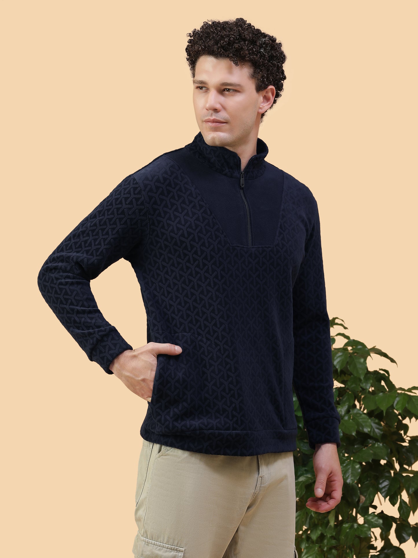 Kiza Men’s Navy Textured Shacket Half-Zip Pullover