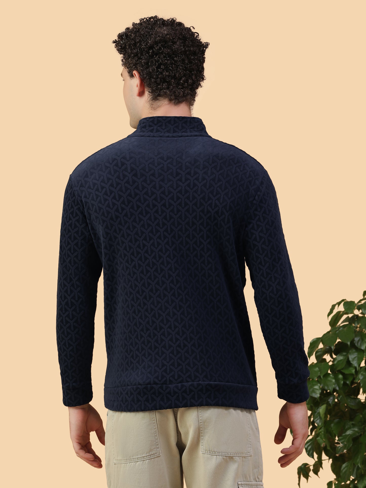 Kiza Men’s Navy Textured Shacket Half-Zip Pullover