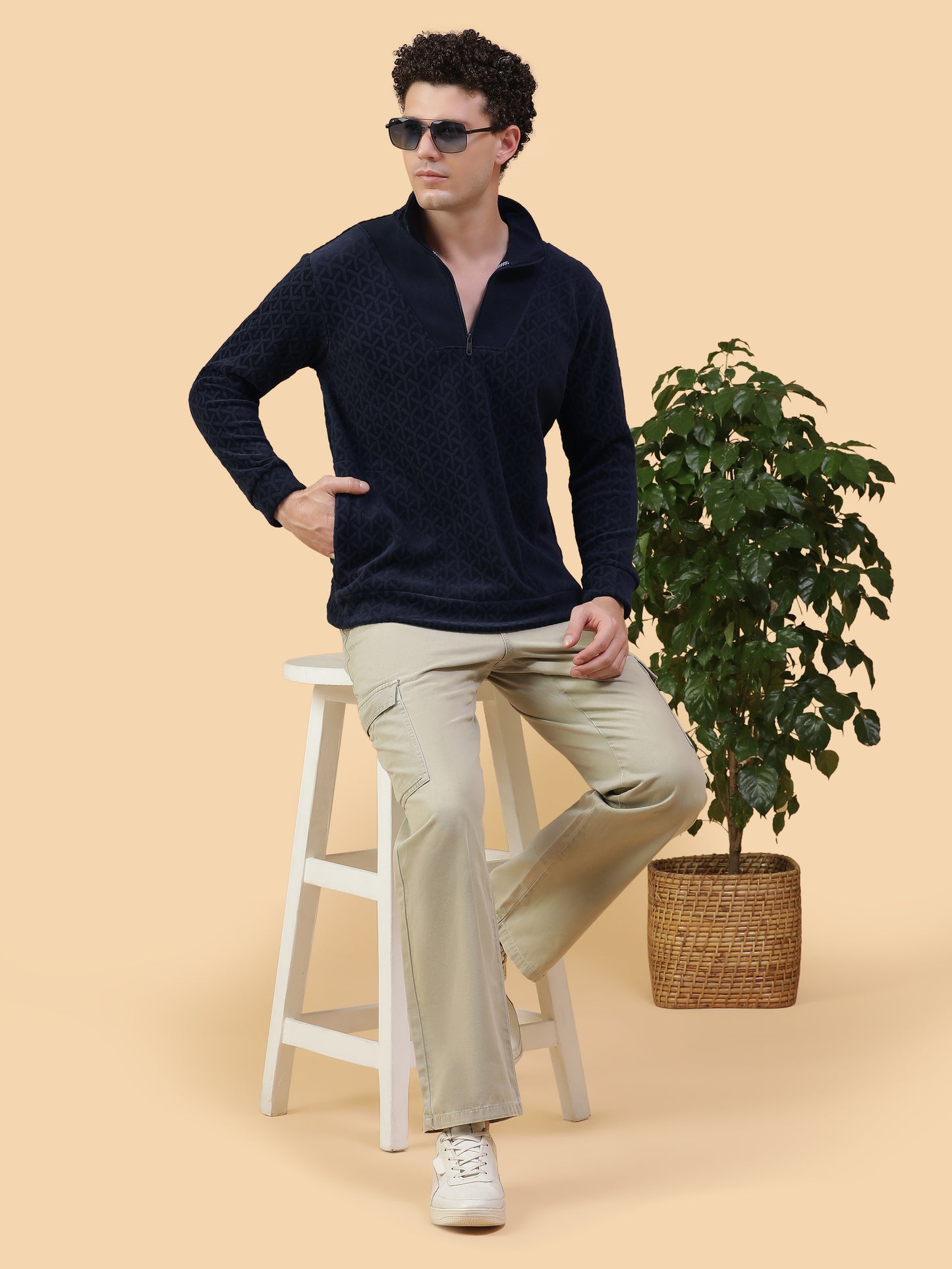 Kiza Men’s Navy Textured Shacket Half-Zip Pullover