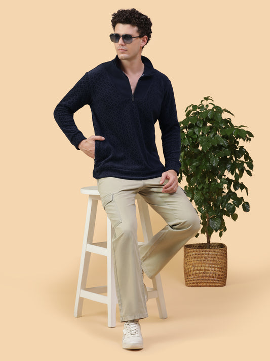 Kiza Men’s Navy Textured Shacket Half-Zip Pullover