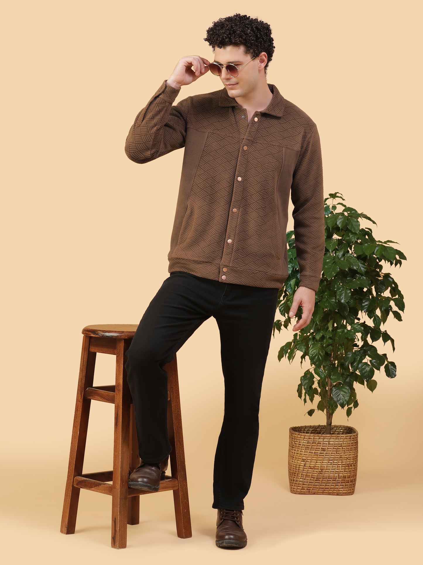 Kiza Men’s Textured Button-Up Jacket